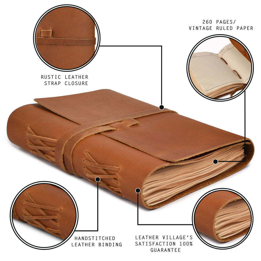 Leather Village vintage lined paper leather writing notebook