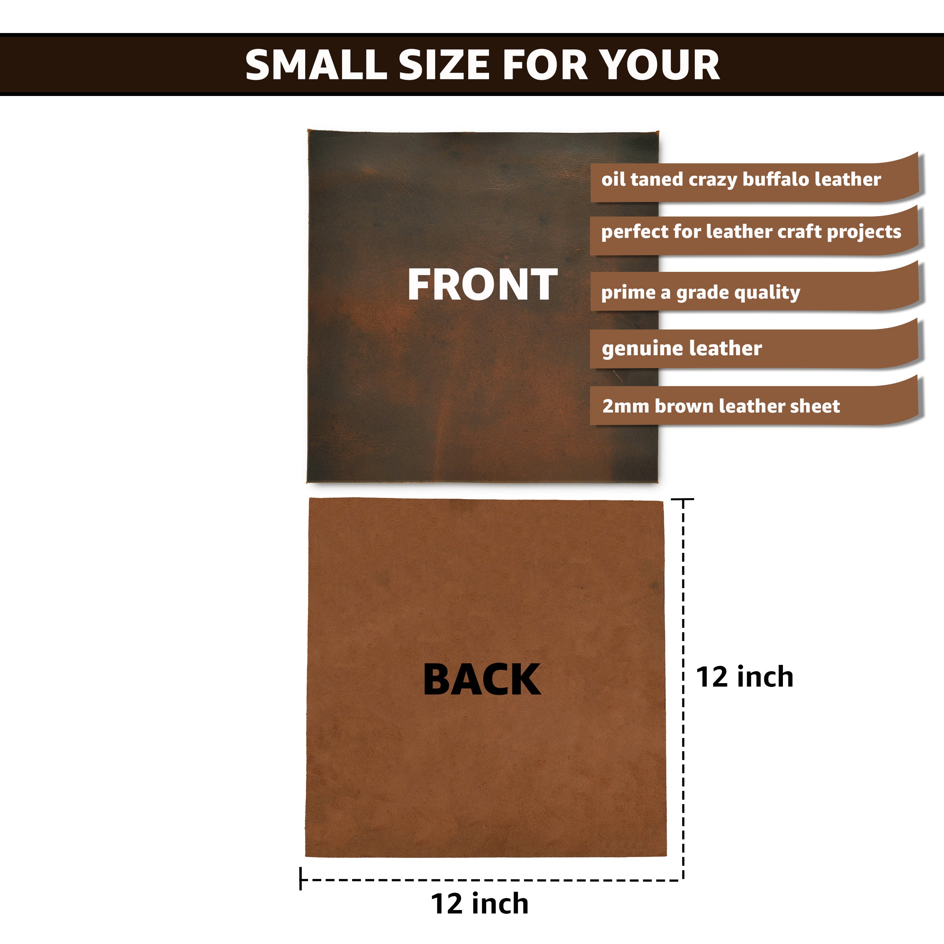 Genuine Leather Sheet - 12''x12'' Cowhide Leather for Crafts - 2mm Thick, Pack of 3 - Square Leather for Tooling, Wallet, Jewellery and DIY Projects