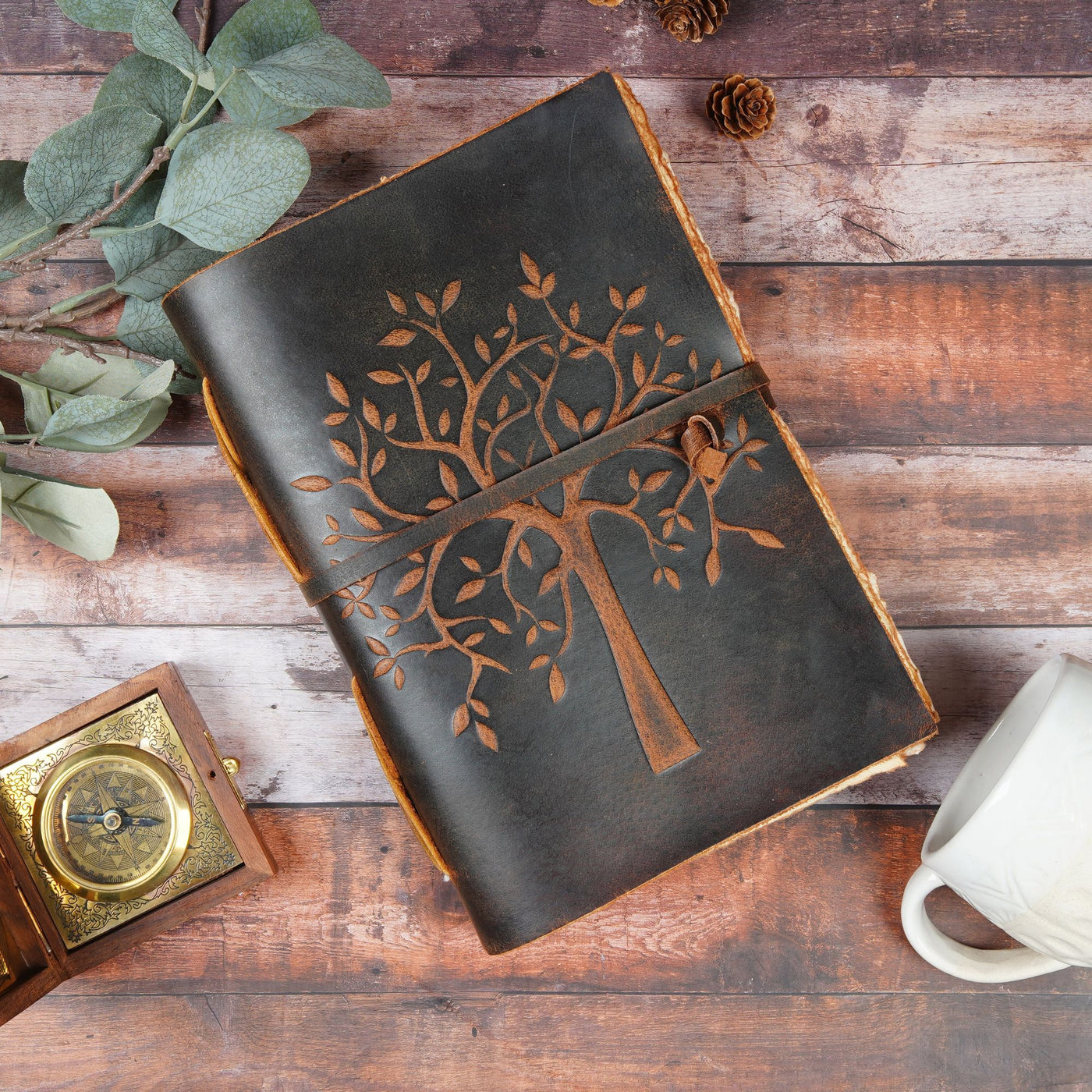 Tree of Life Leather Journal - Antique Handmade Deckle Edge Vintage Paper Leather Print Bound Journal - Book of Shadows Journal - Leather Sketchbook