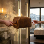 Tan Leather Toiletry Bag for Travel