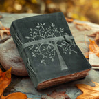 Tree of Life Leather Journal- Aqua Leather Village