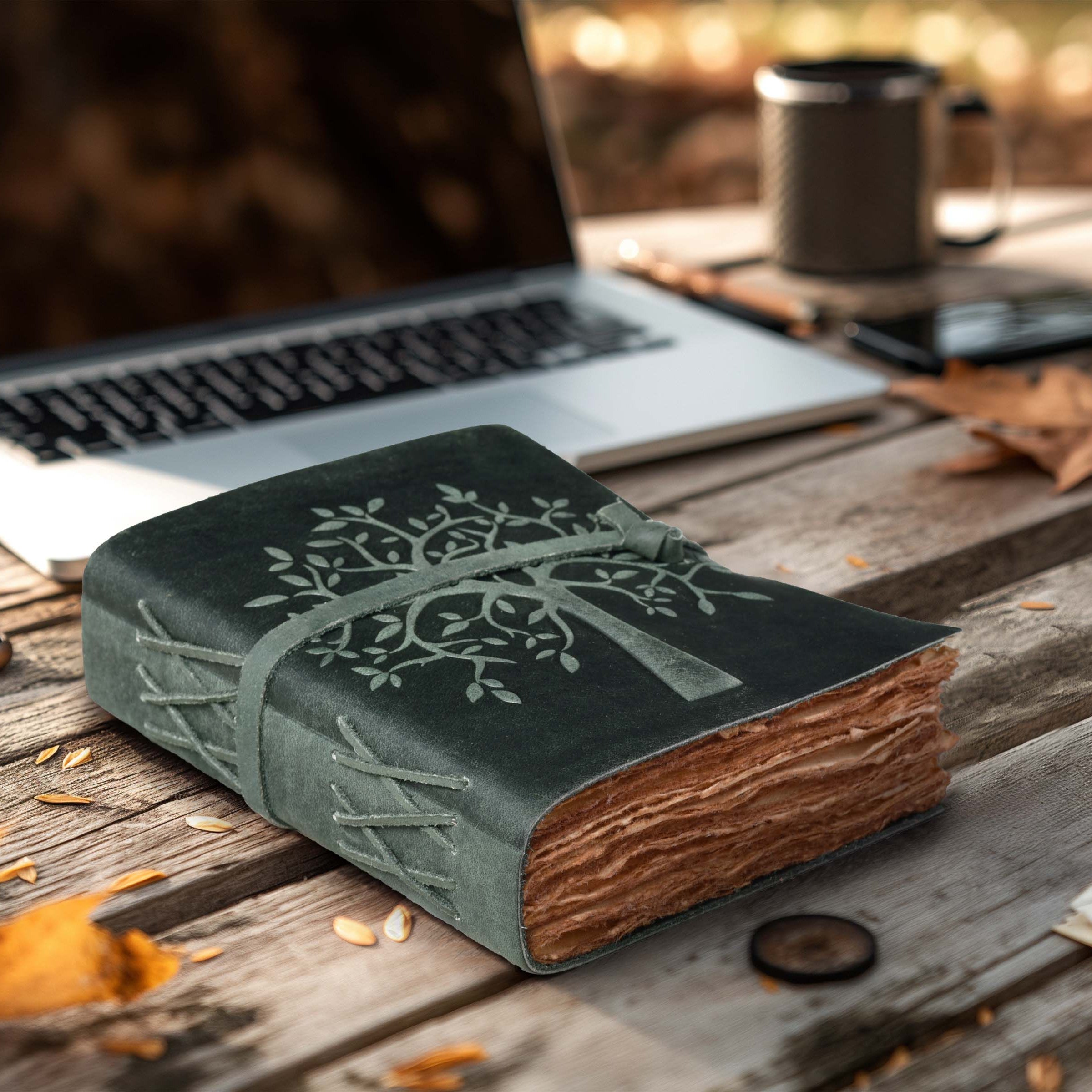 Tree of Life Leather Journal- Aqua Leather Village