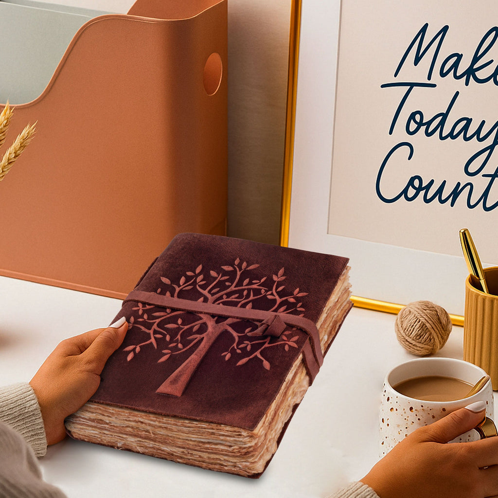 Tree of Life Journal- Fuchsia Leather Village