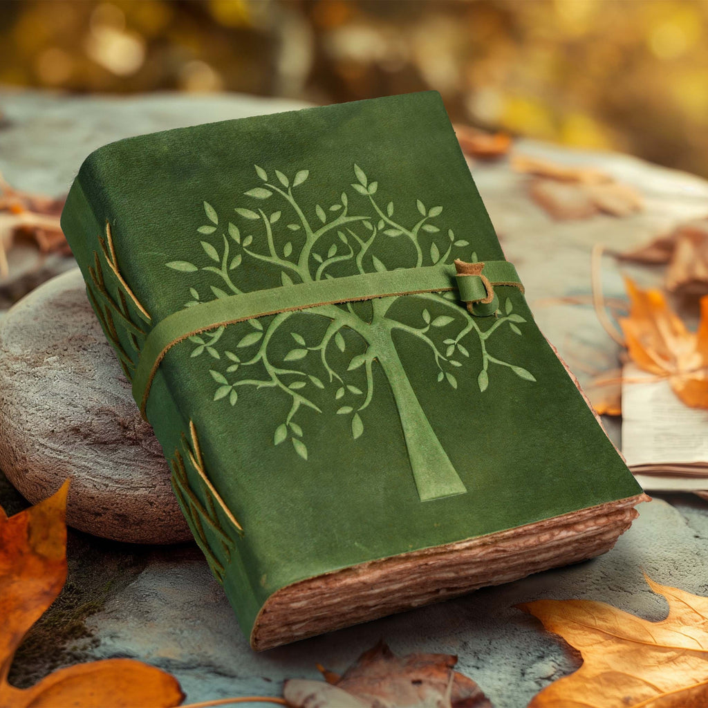 Tree of Life Leather Journal- Green Leather Village