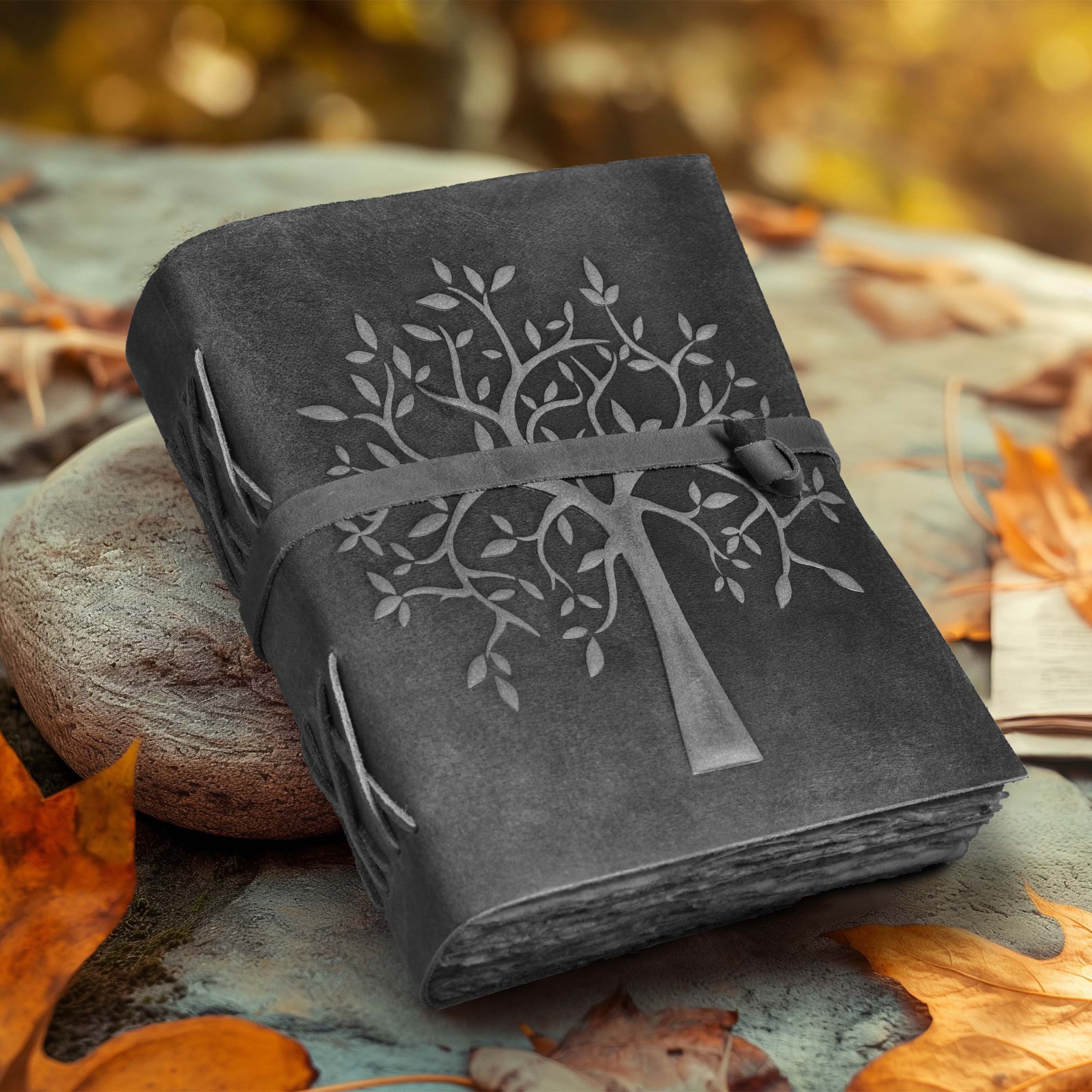 Tree of Life Leather Journal- Grey