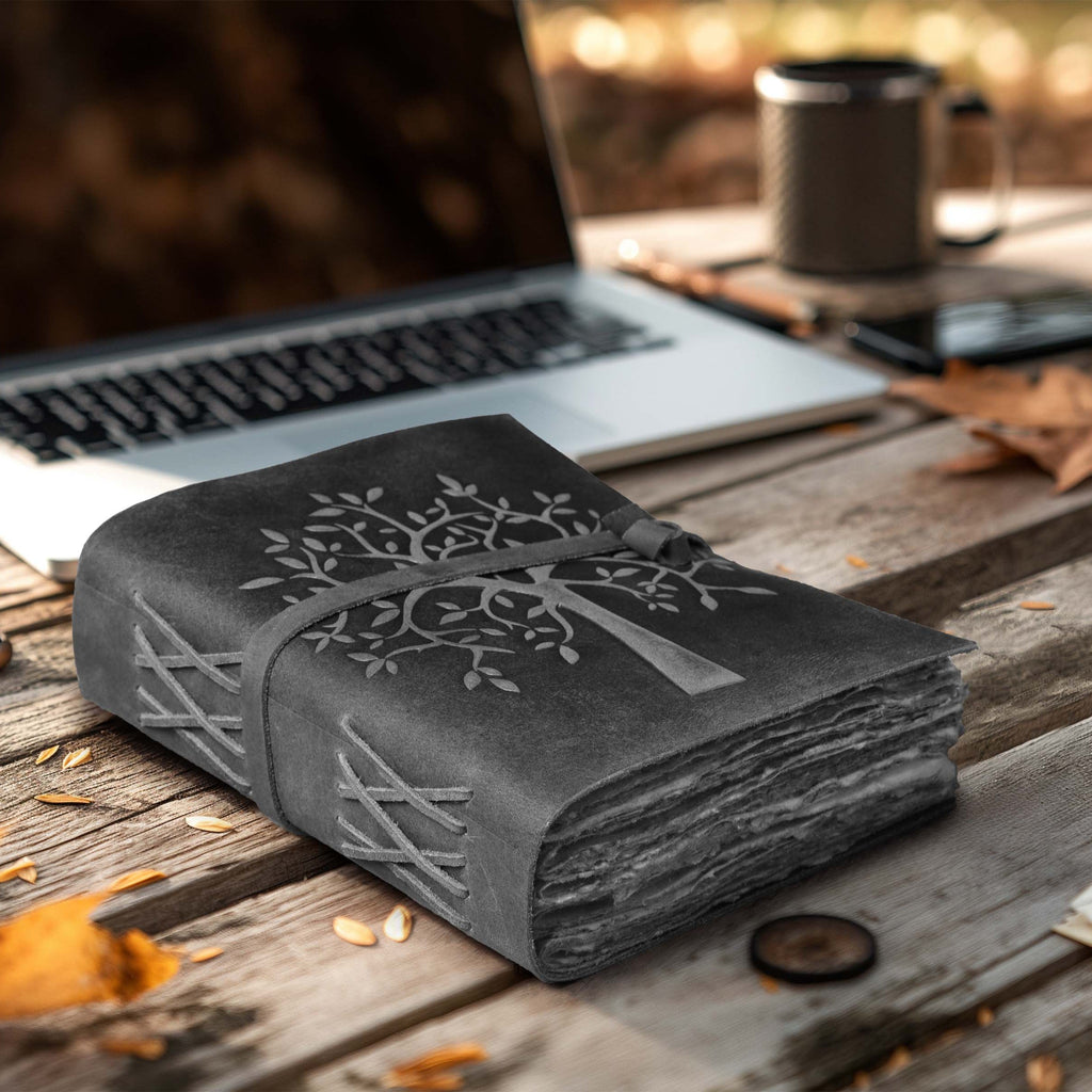 Tree of Life Leather Journal- Grey Leather Village