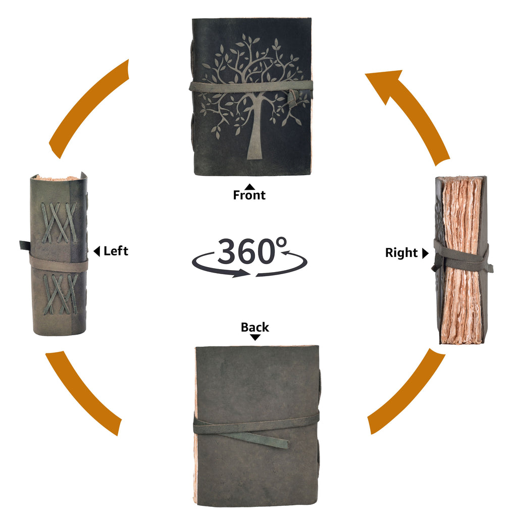 Tree of Life Leather Journal- Chalkboard Grey Leather Village