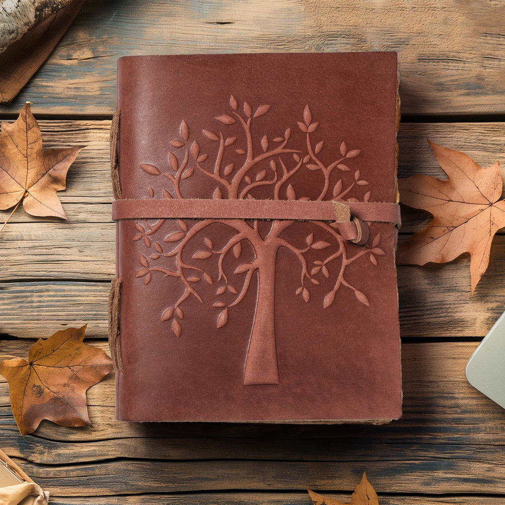 Tree of Life Leather Journal- Red Brown Leather Village