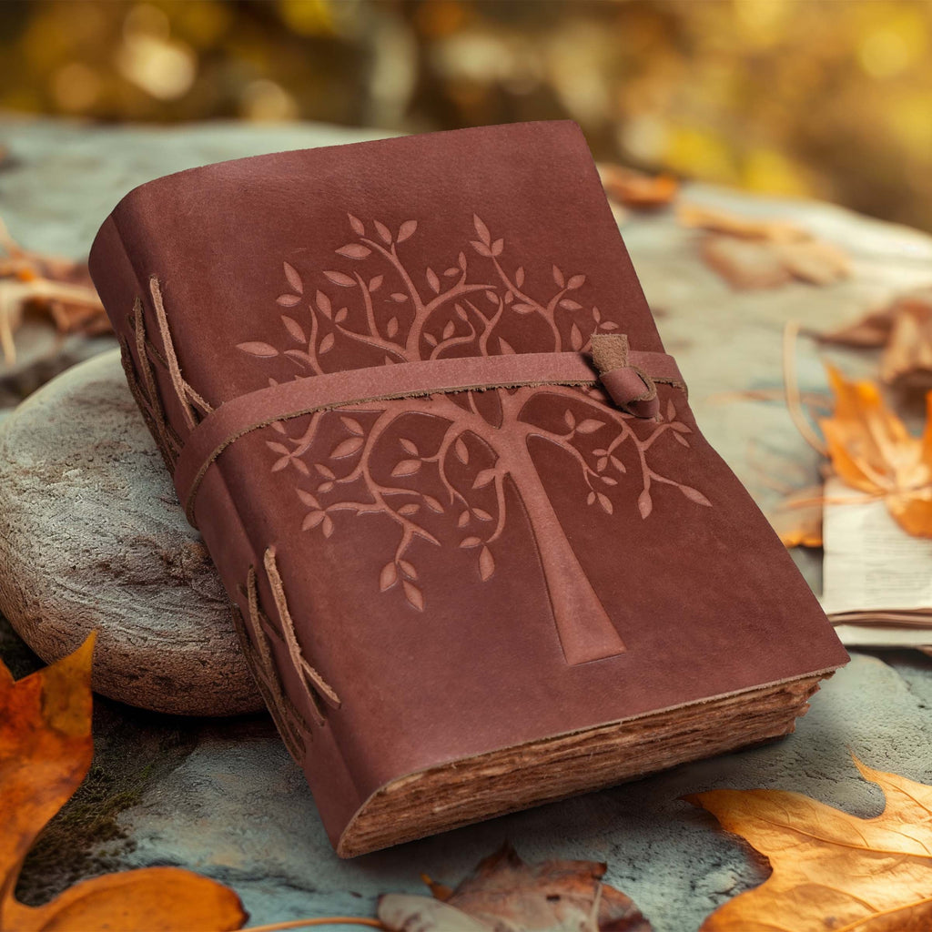 Tree of Life Leather Journal- Red Brown Leather Village