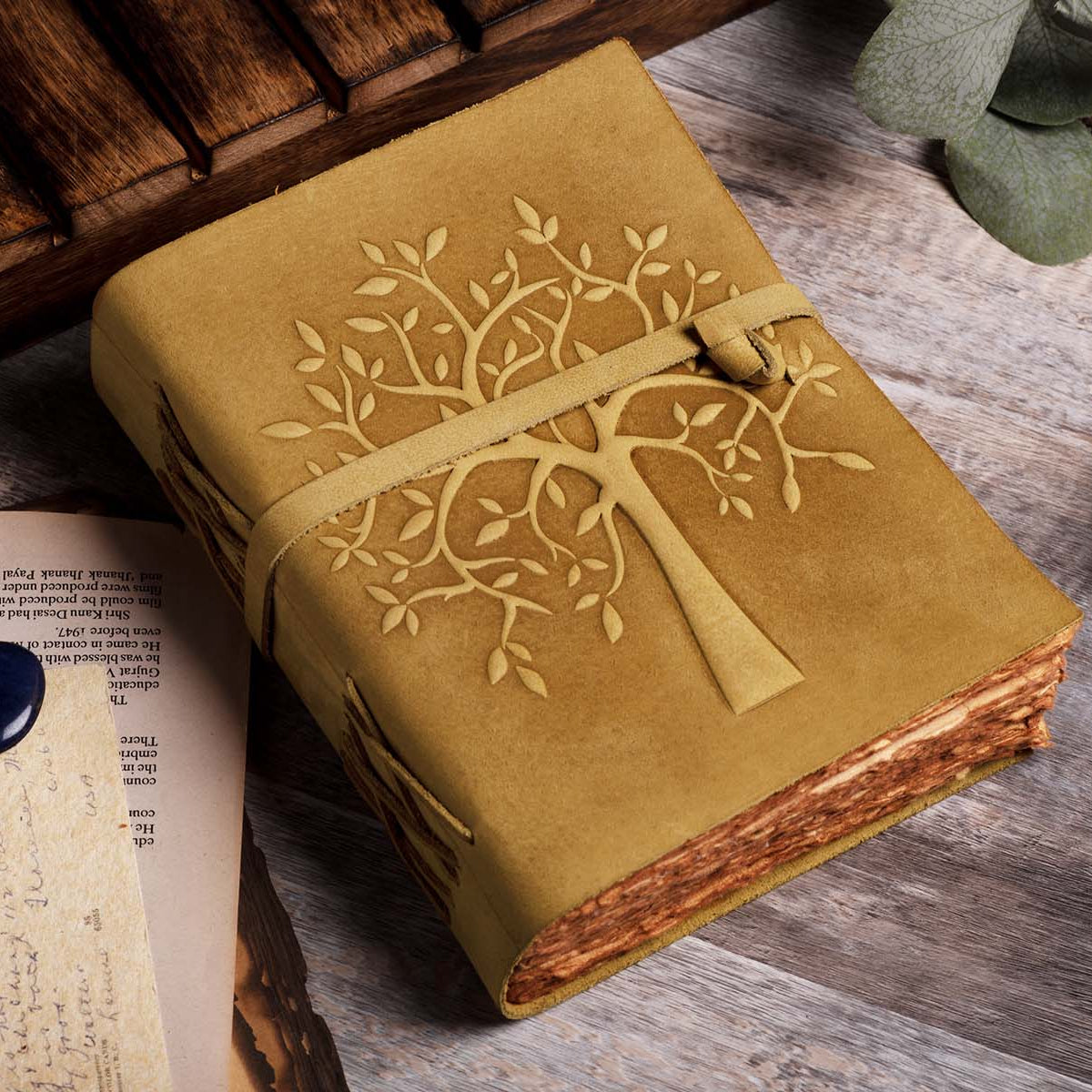 Tree of Life Leather Journal- Yellow
