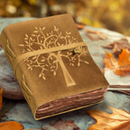 Tree of Life Leather Journal- Yellow Leather Village