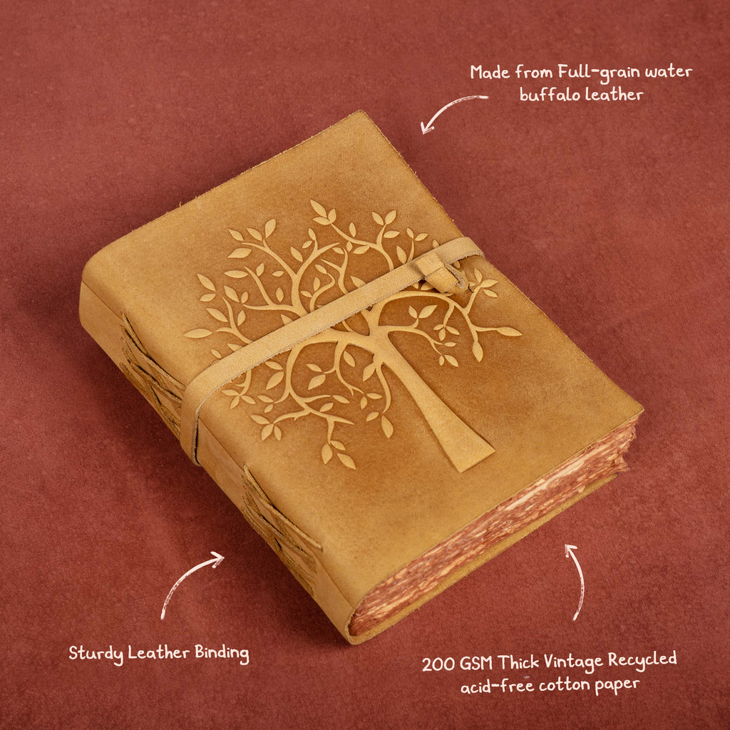 Tree of Life Leather Journal- Yellow Leather Village