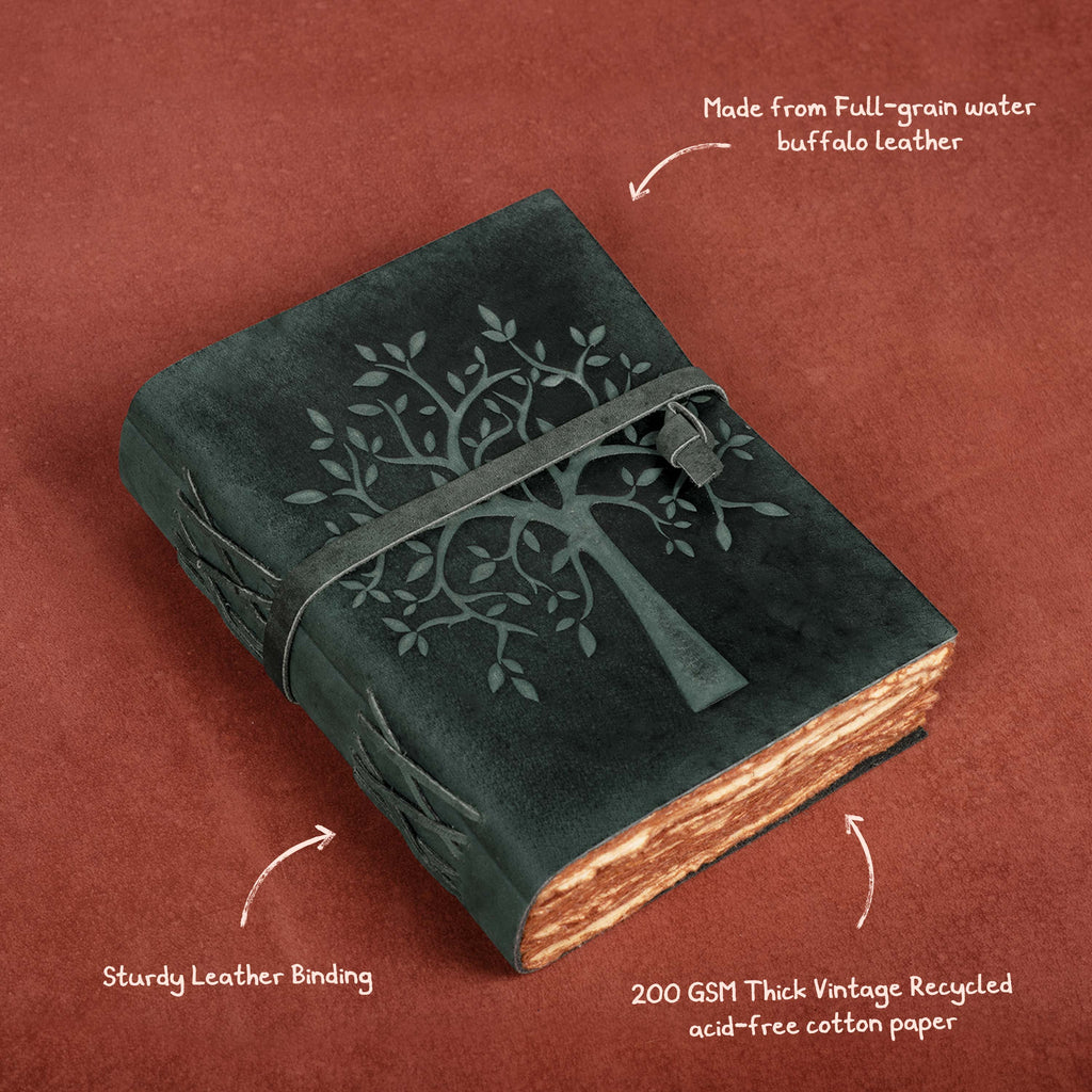Tree of Life Leather Journal- Aqua Leather Village