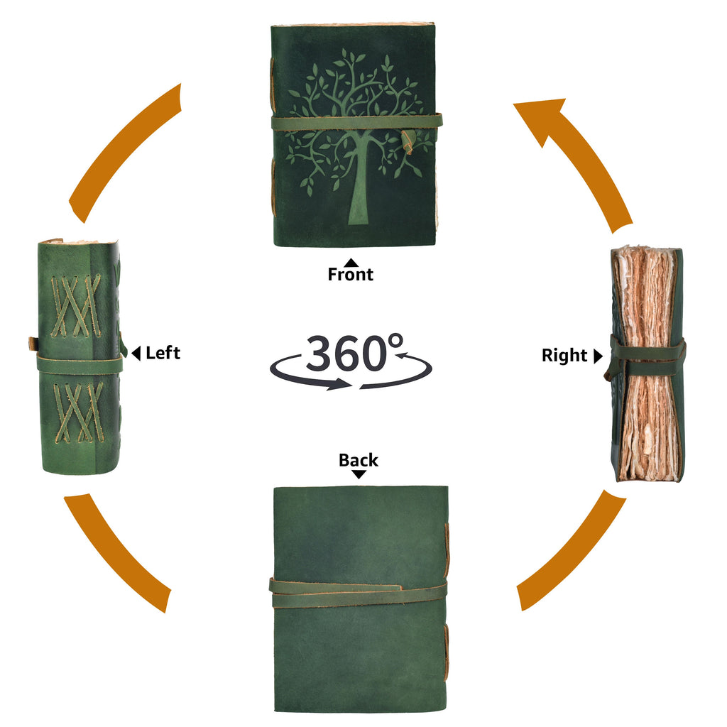 Tree of Life Leather Journal- Green Leather Village