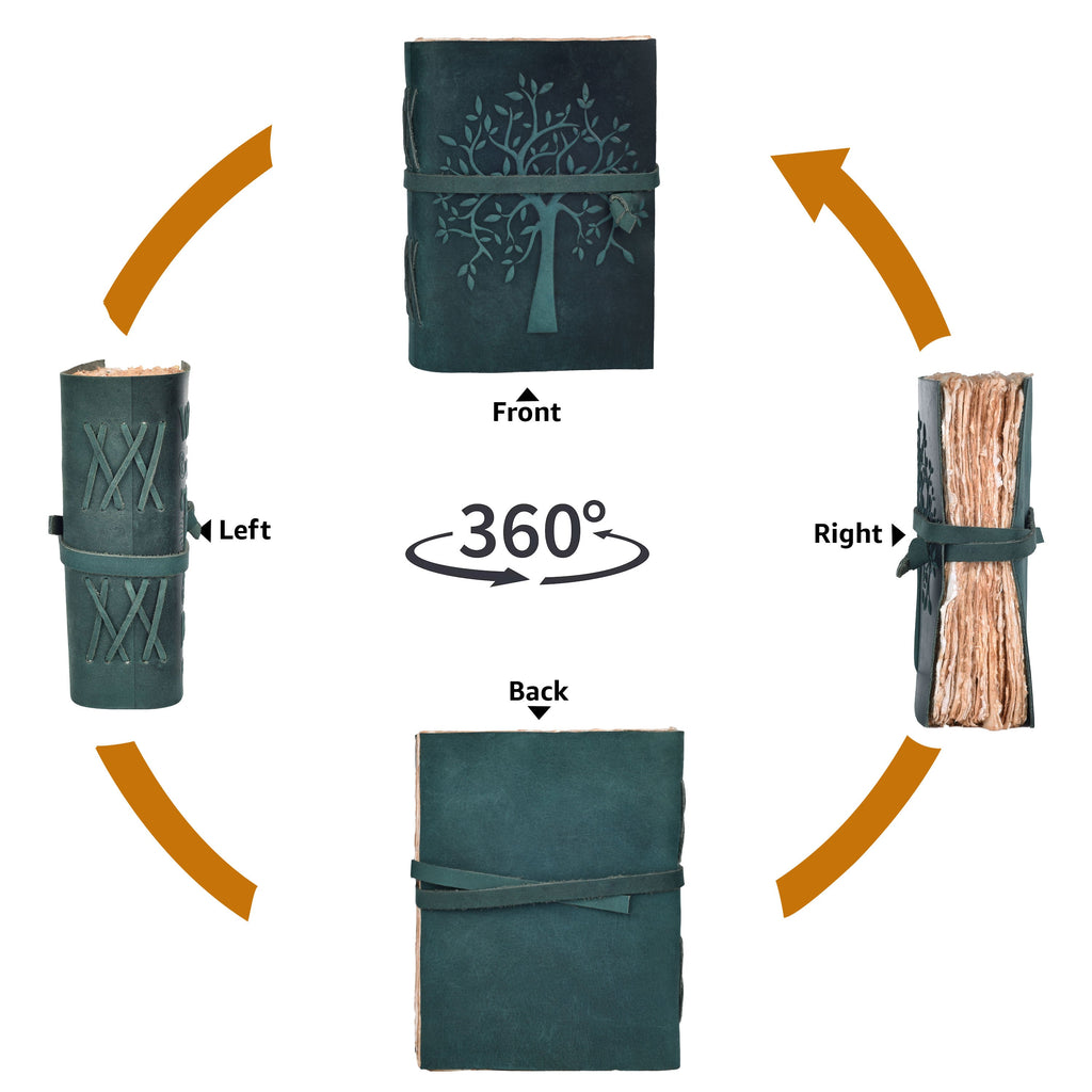 Tree of Life Leather Journal- Turquoise Leather Village
