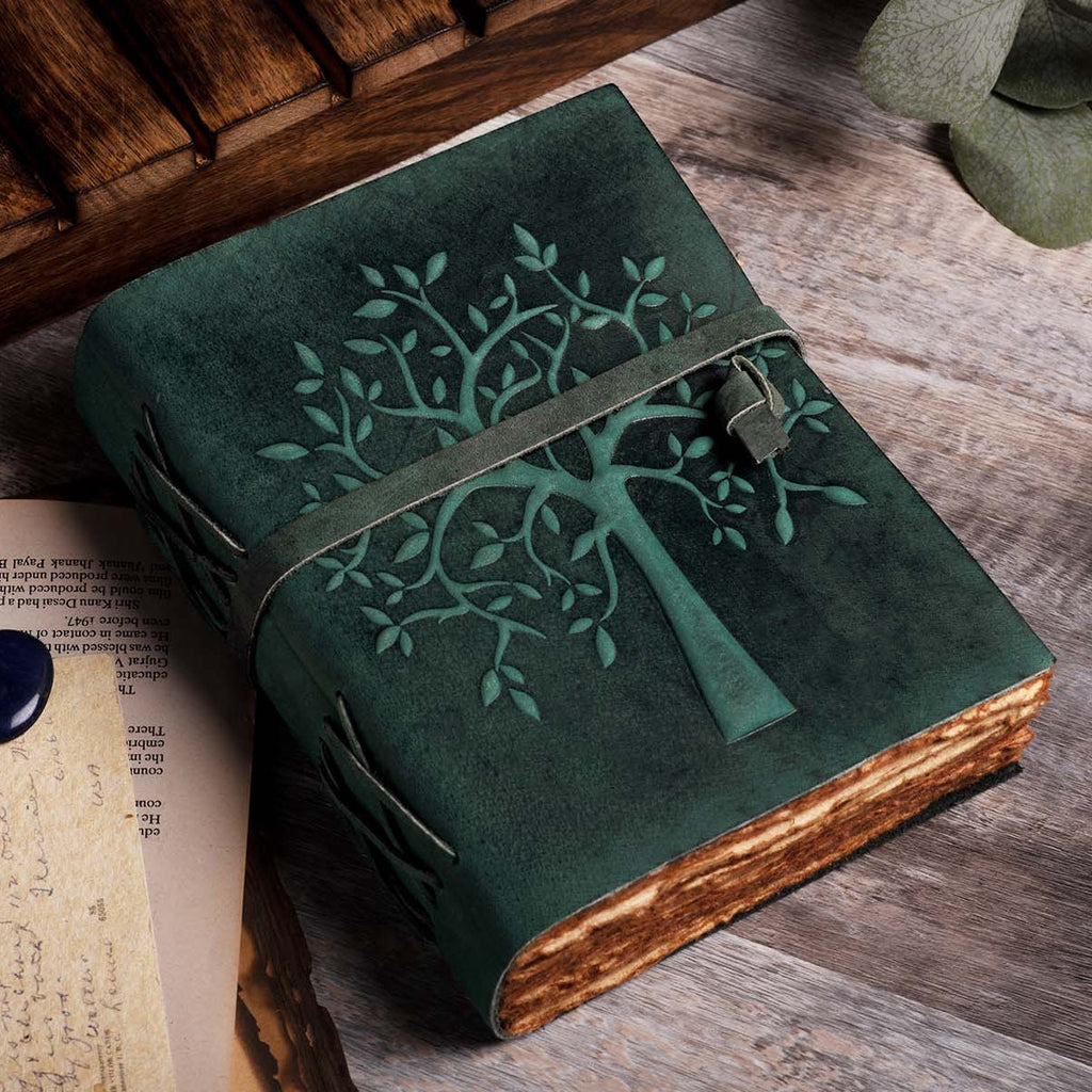Tree of Life Leather Journal- Turquoise Leather Village