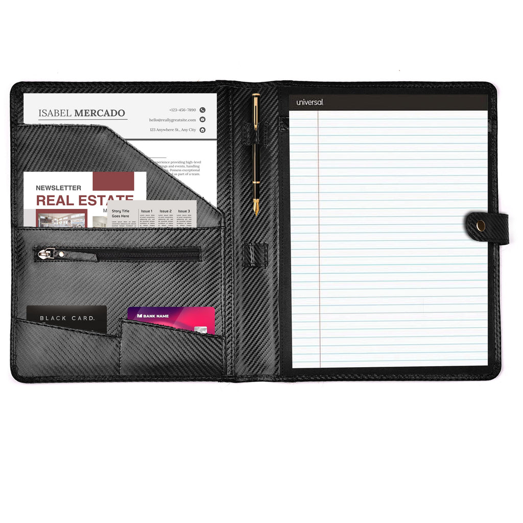 Leather Village carbon black executive document organizer pad