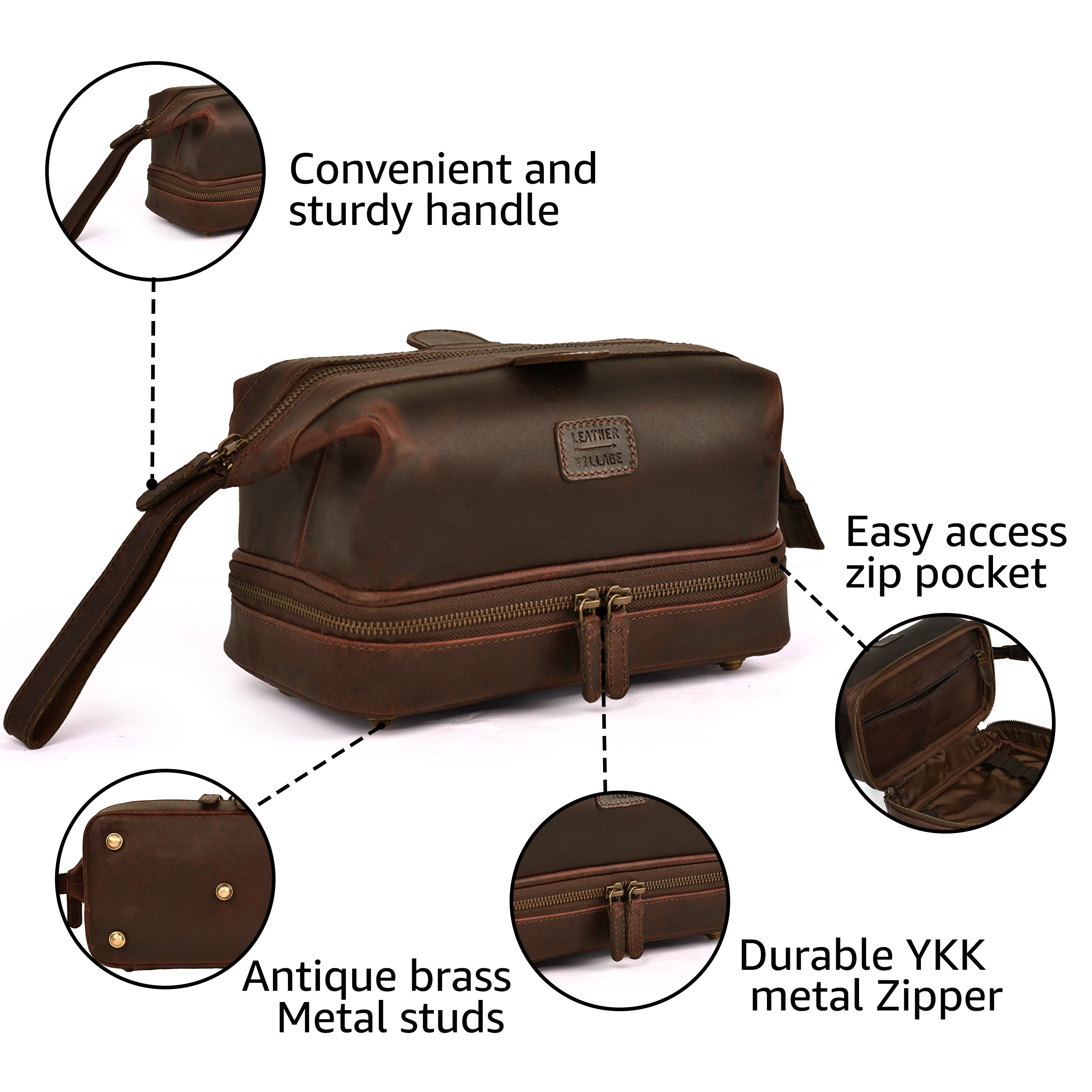 Genuine Leather Toiletry Bag for Men & Women - Mens Toiletry Shower Organizer Dopp Kit , Pouch for Traveling