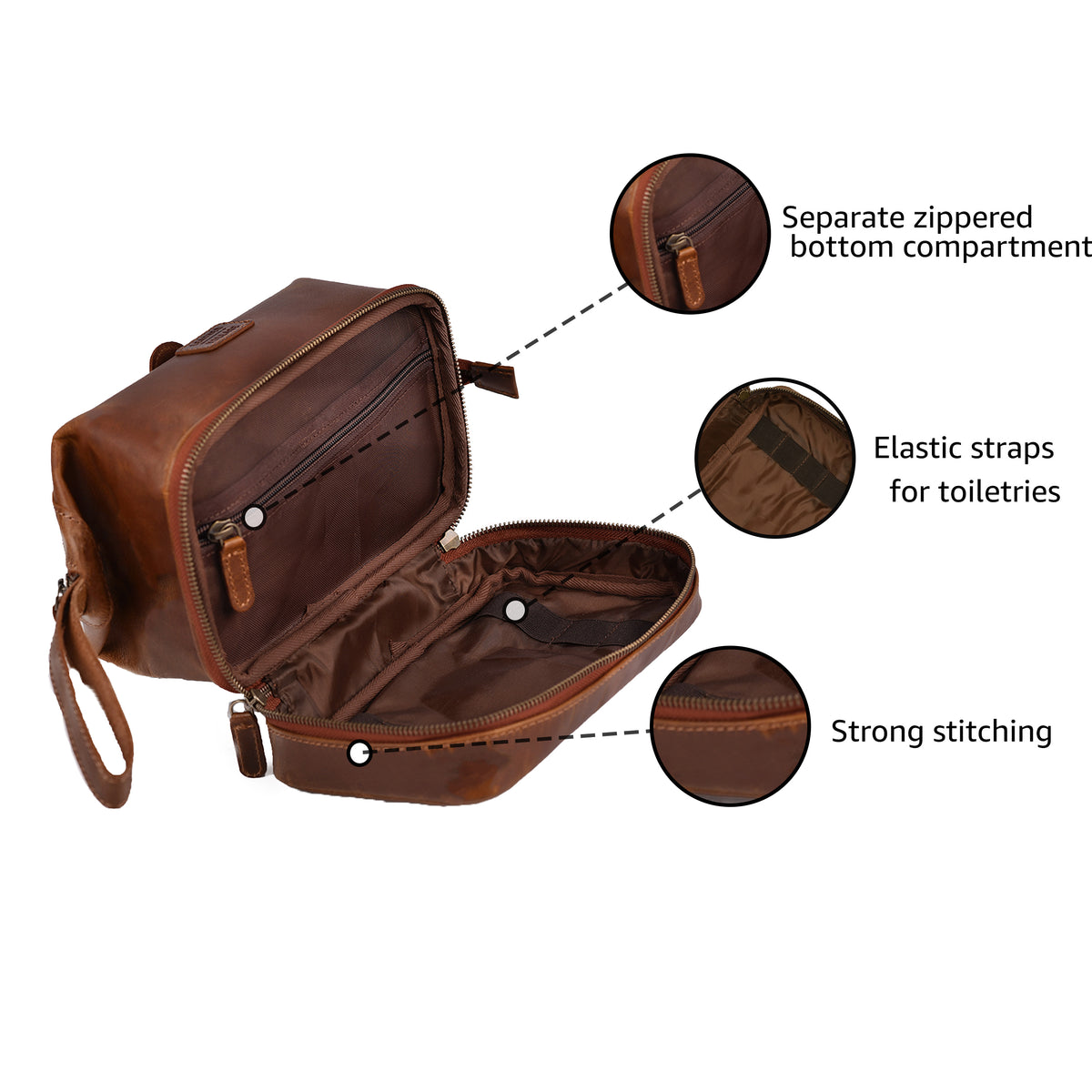 Hanging Leather Toiletry Bag for Men & Women - Mens Toiletry Shower Organizer Dopp Kit , Pouch for Traveling