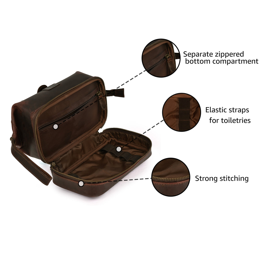 Genuine Leather Toiletry Bag for Men & Women - Mens Toiletry Shower Organizer Dopp Kit , Pouch for Traveling