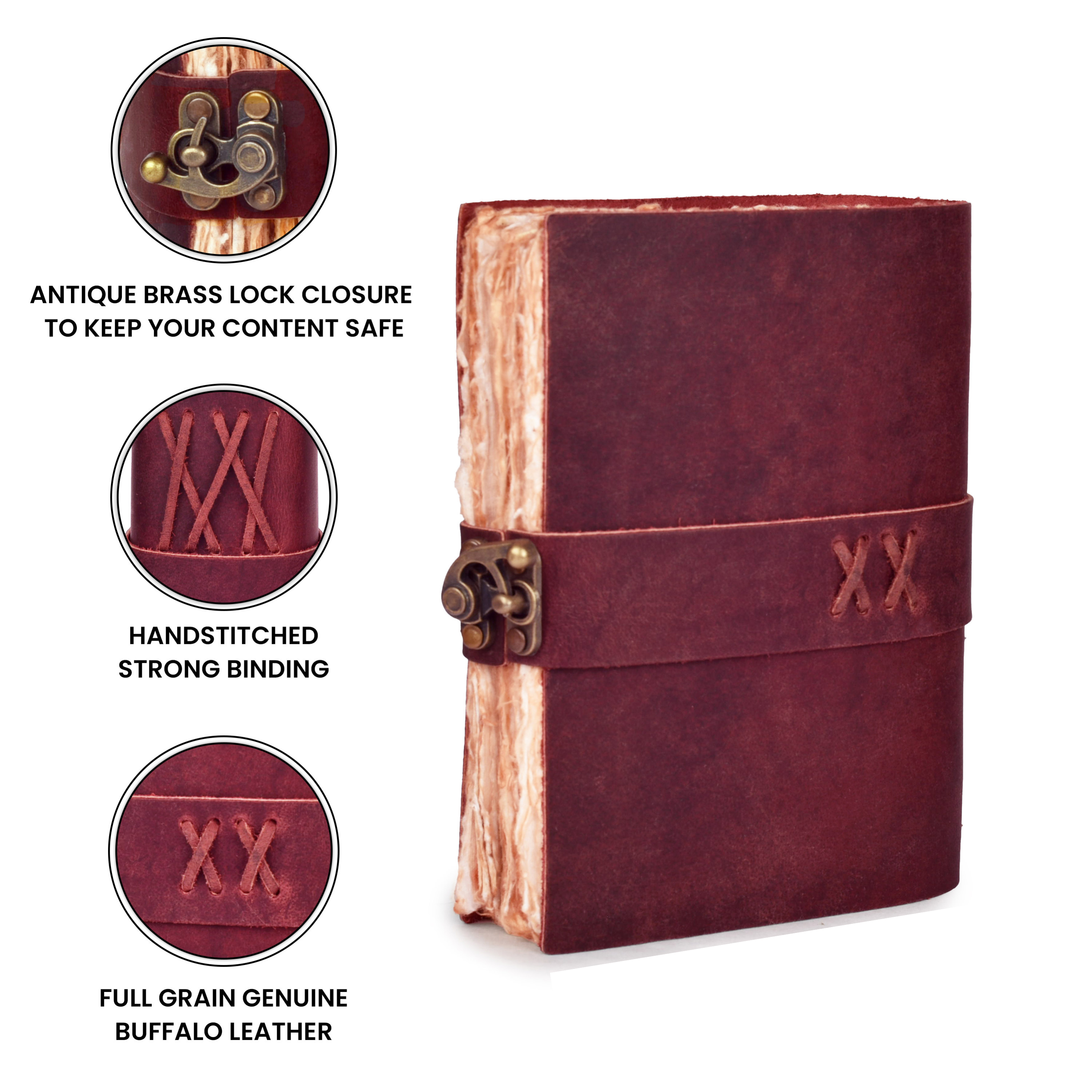 Leather Bound Vintage Journal for Women & Men - Book of Shadows - Lock Closure - 200 Pages of Antique Deckle Edges Handmade Paper