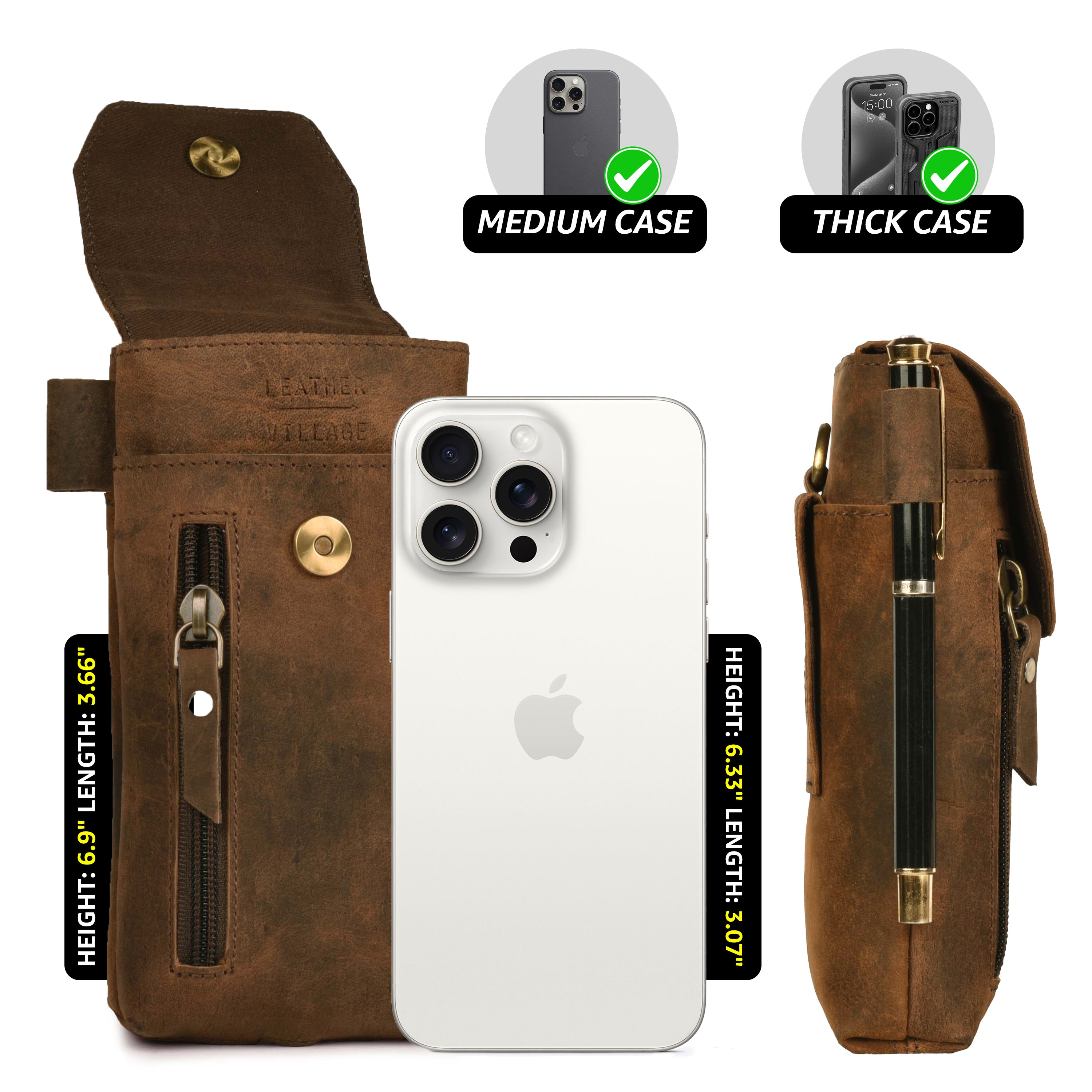 Leather Village Genuine Leather Phone Holster Pouch with Belt Clip, Magnetic Closure, ID Card Holder - Universal Case for iPhone, Samsung Galaxy, Google Pixel