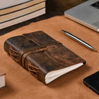 Lined Vintage Paper Notebook- Distressed Brown Leather Village