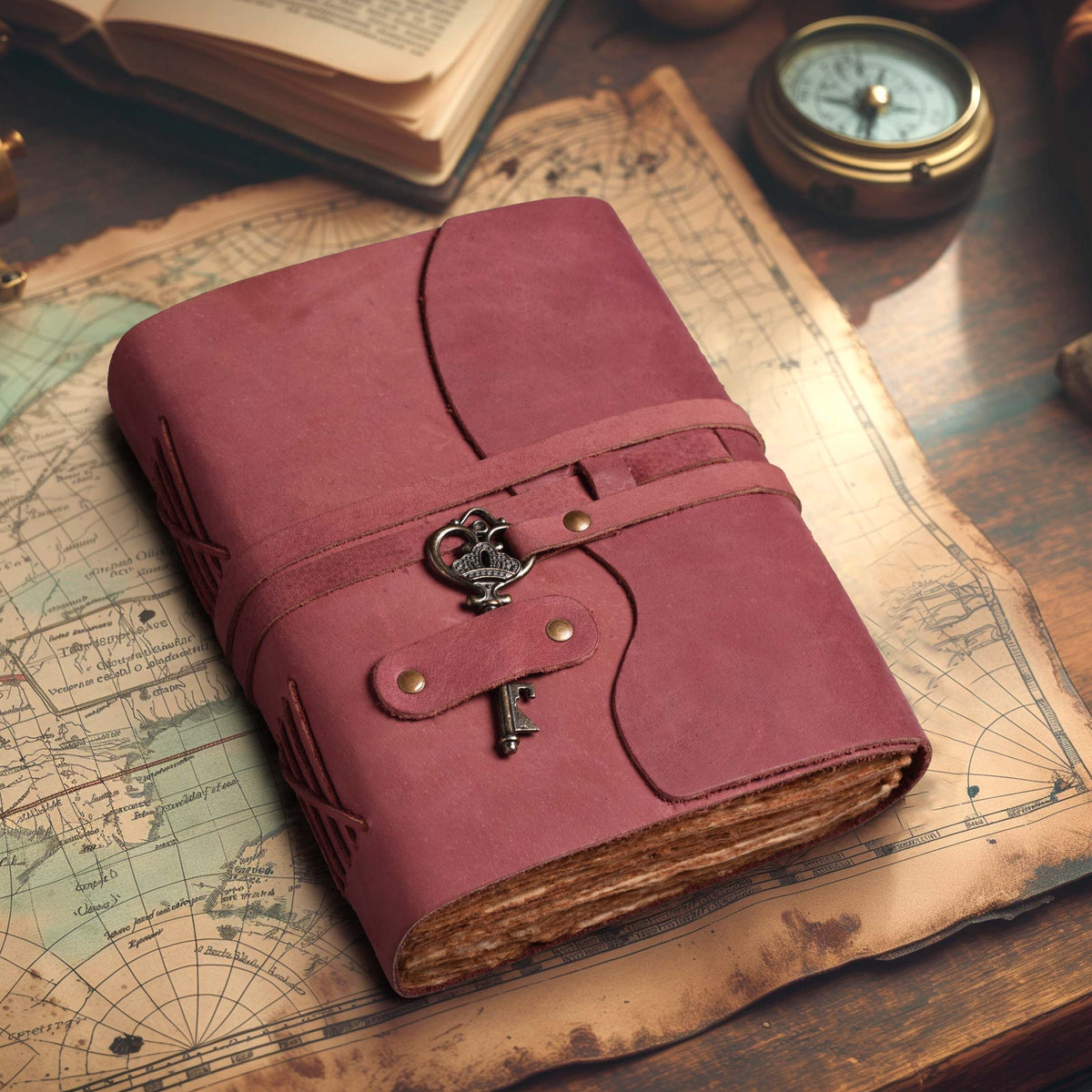 HANDCRAFTED VINTAGE LEATHER JOURNAL WITH ANTIQUE KEY - BOOK OF SHADOWS JOURNAL FOR MEN & WOMEN