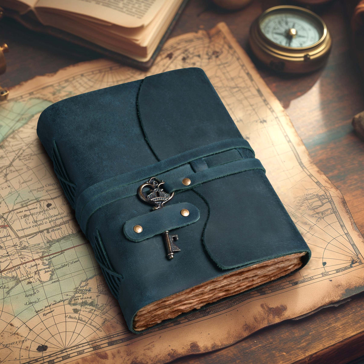 HANDCRAFTED VINTAGE LEATHER JOURNAL WITH ANTIQUE KEY - BOOK OF SHADOWS JOURNAL FOR MEN & WOMEN