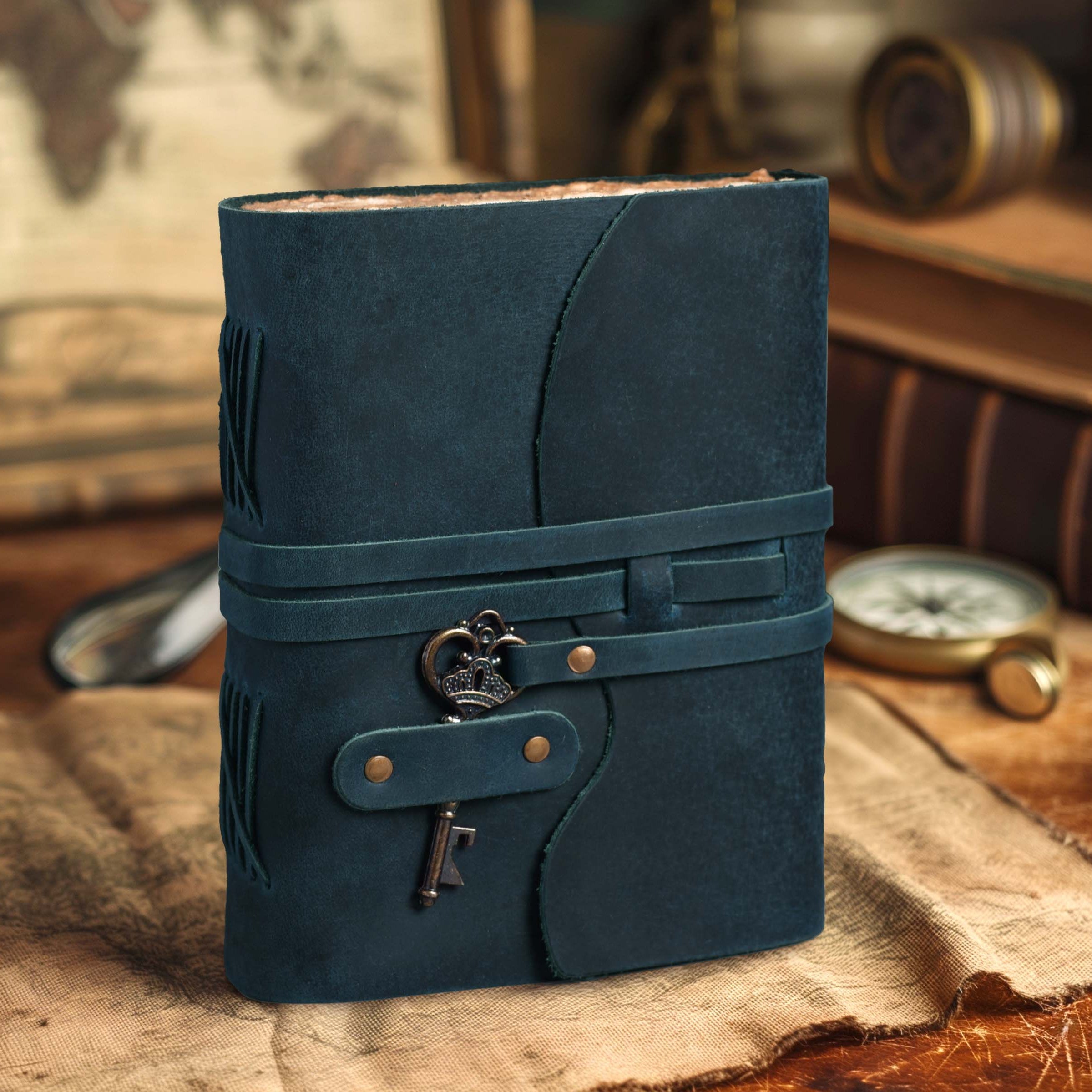 Leather Village embossed leather journal with vintage key