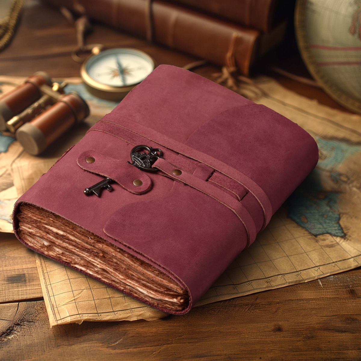 HANDCRAFTED VINTAGE LEATHER JOURNAL WITH ANTIQUE KEY - BOOK OF SHADOWS JOURNAL FOR MEN & WOMEN