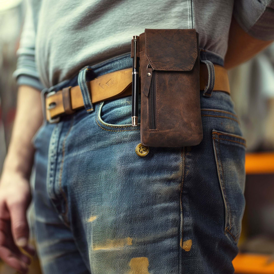 Leather Phone Holster Pouch - Cappuccino Brown