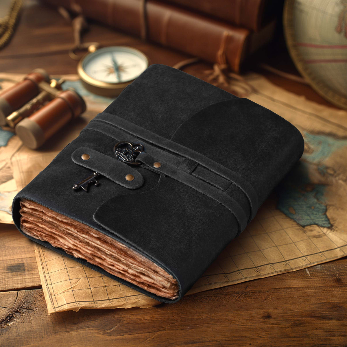 HANDCRAFTED VINTAGE LEATHER JOURNAL WITH ANTIQUE KEY - BOOK OF SHADOWS JOURNAL FOR MEN & WOMEN