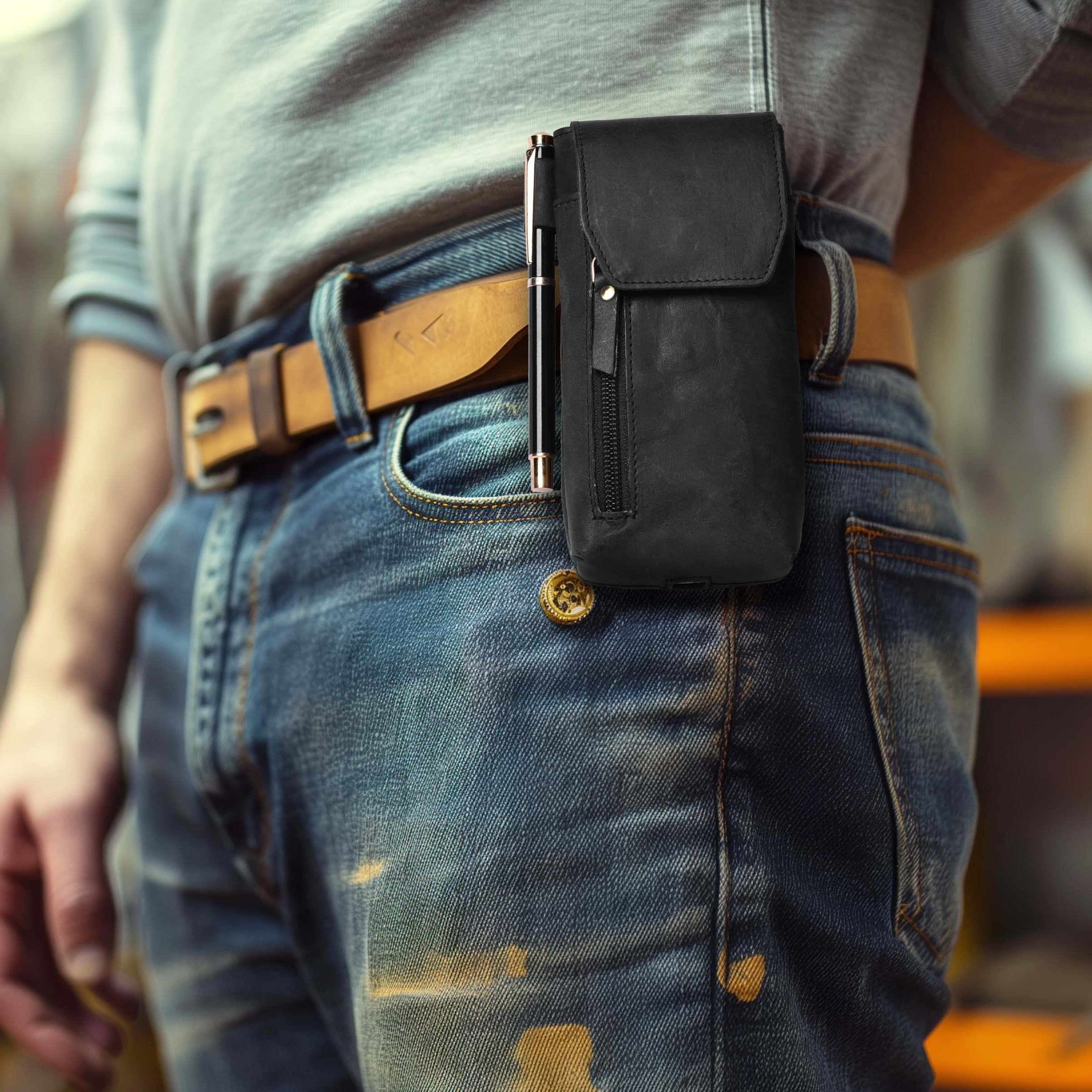 Leather Phone Holster Pouch - Black