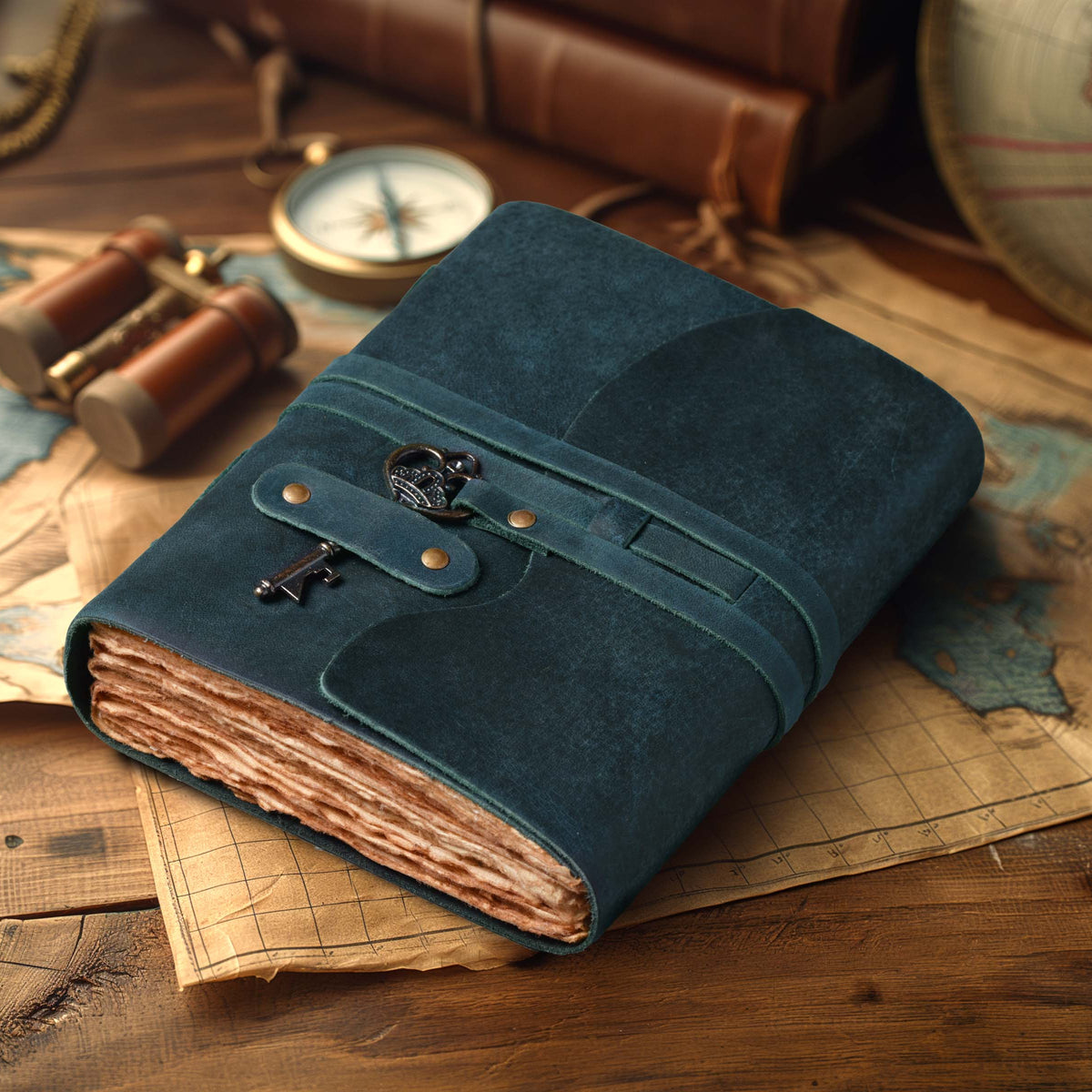 HANDCRAFTED VINTAGE LEATHER JOURNAL WITH ANTIQUE KEY - BOOK OF SHADOWS JOURNAL FOR MEN & WOMEN