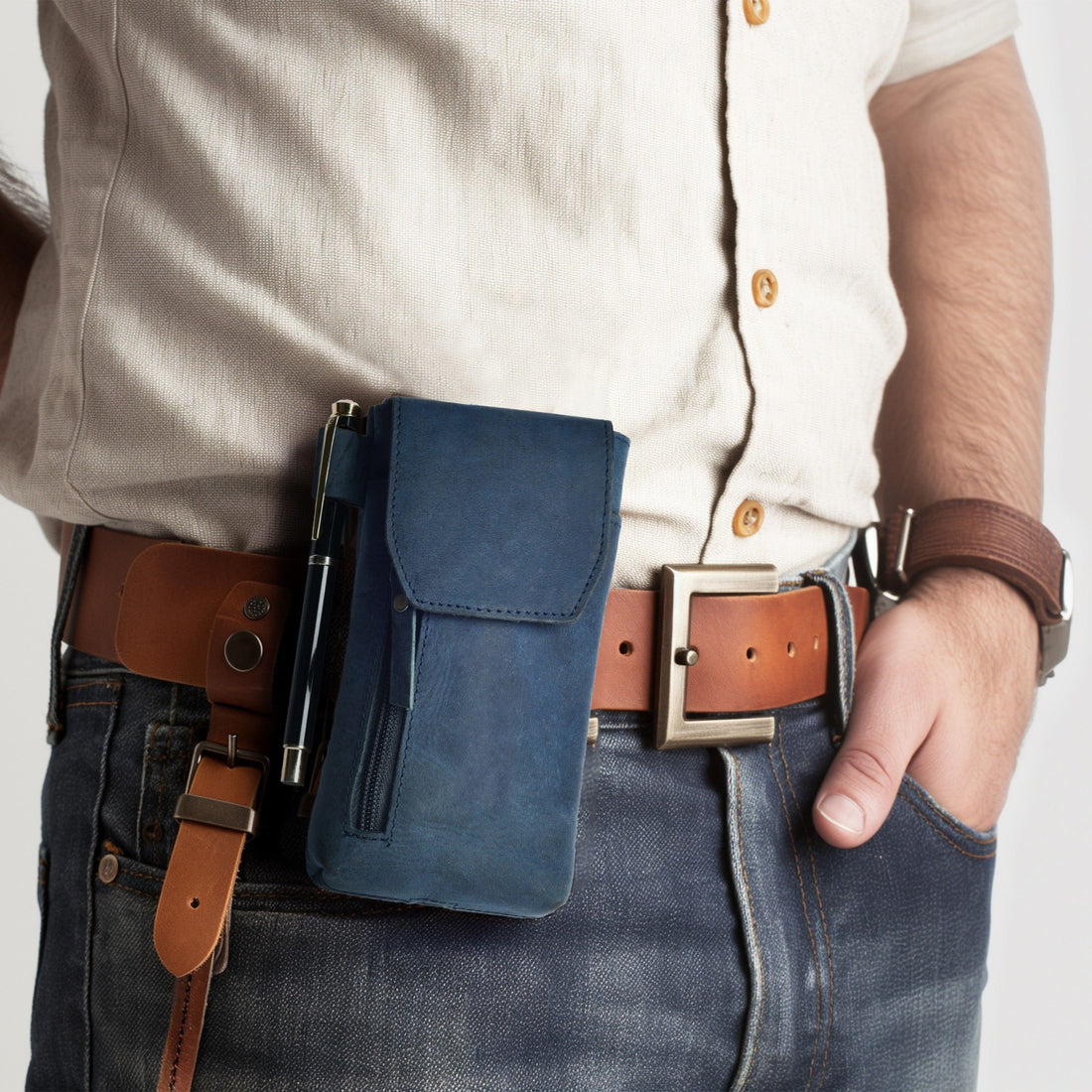 Leather Phone Holster Pouch - Blue