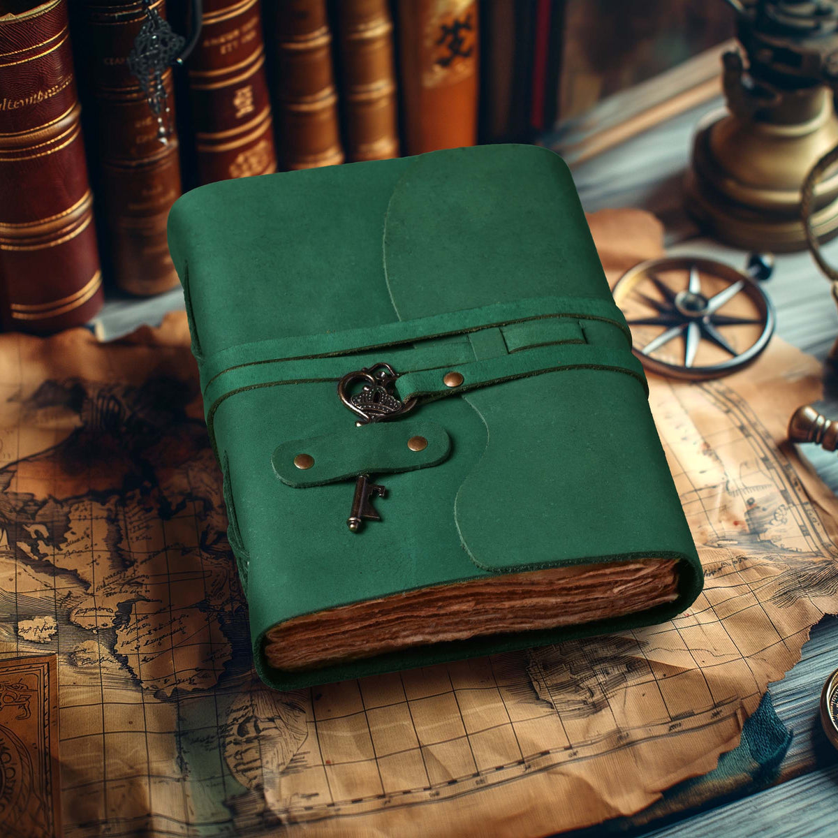 HANDCRAFTED VINTAGE LEATHER JOURNAL WITH ANTIQUE KEY - BOOK OF SHADOWS JOURNAL FOR MEN & WOMEN