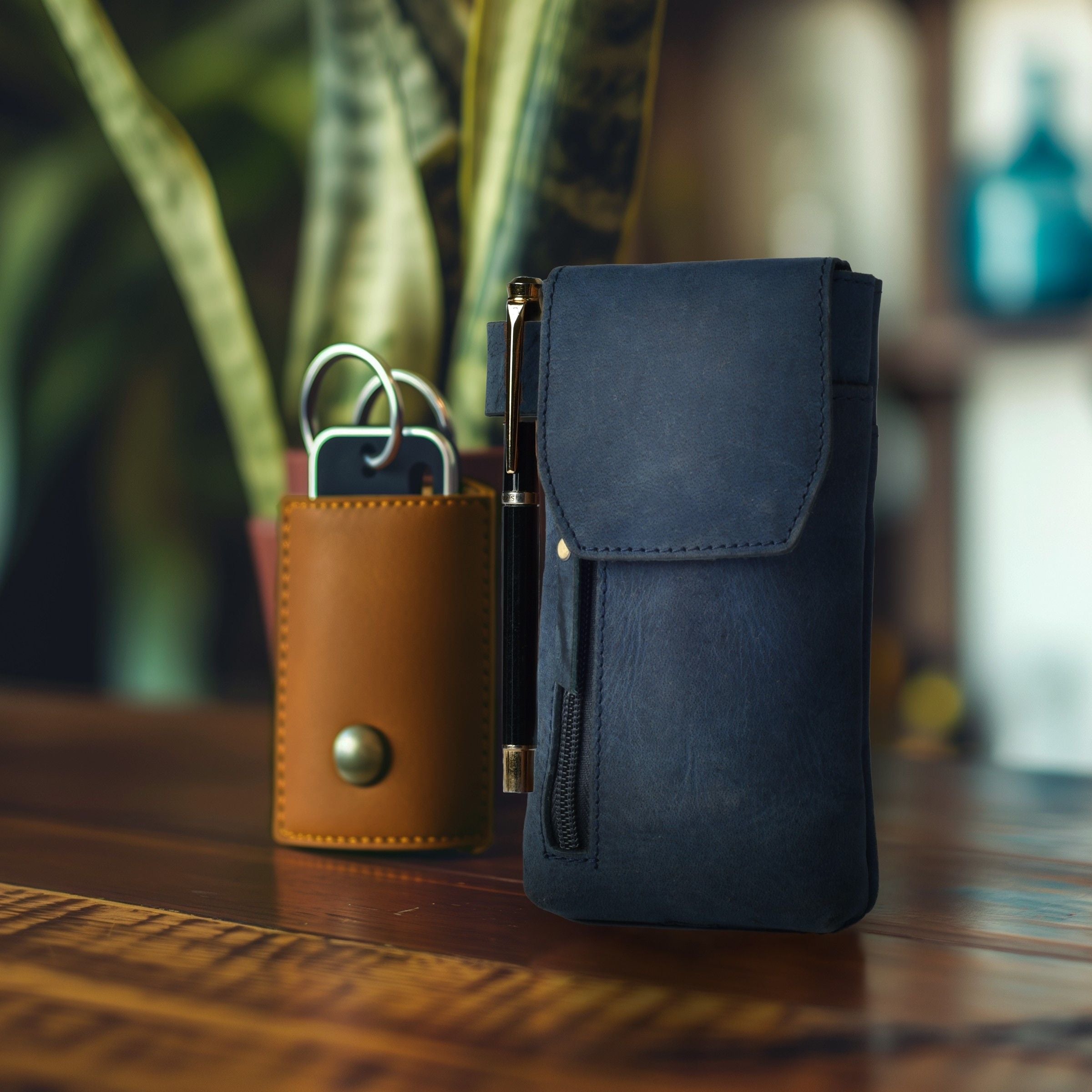 Leather Phone Holster Pouch - Blue