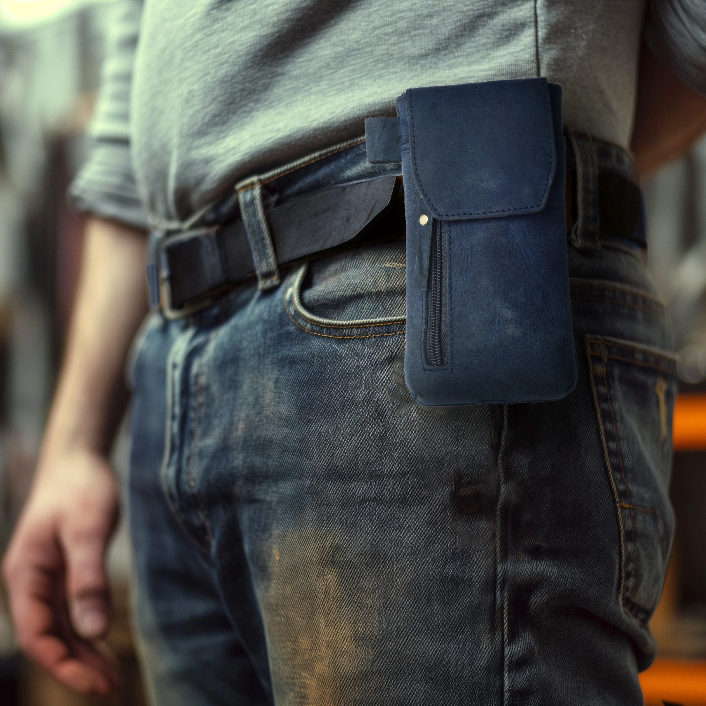 Leather Phone Holster Pouch - Blue