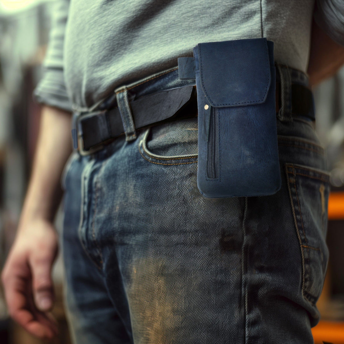 Leather Phone Holster Pouch - Blue