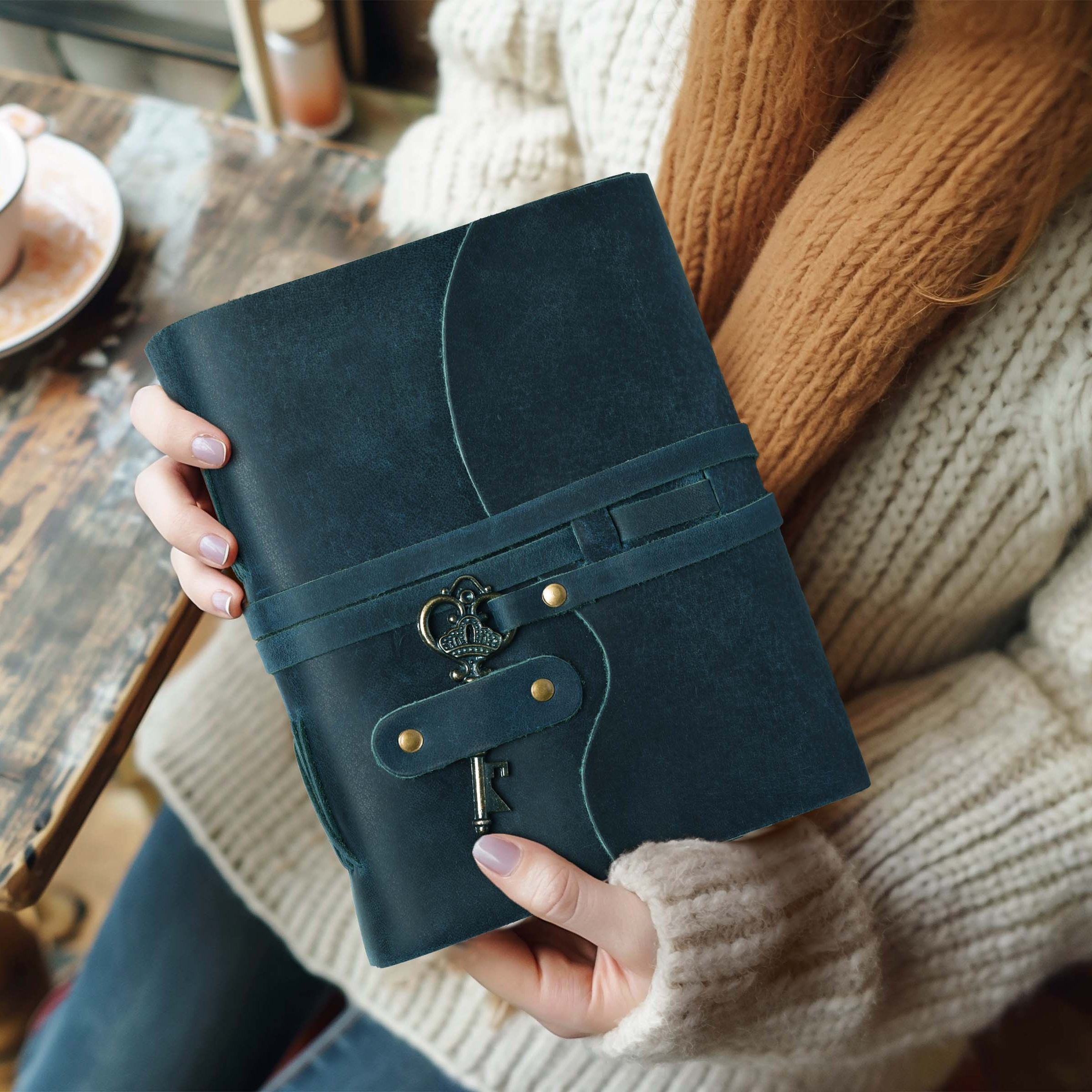 Leather Village luxury leather diary with antique key