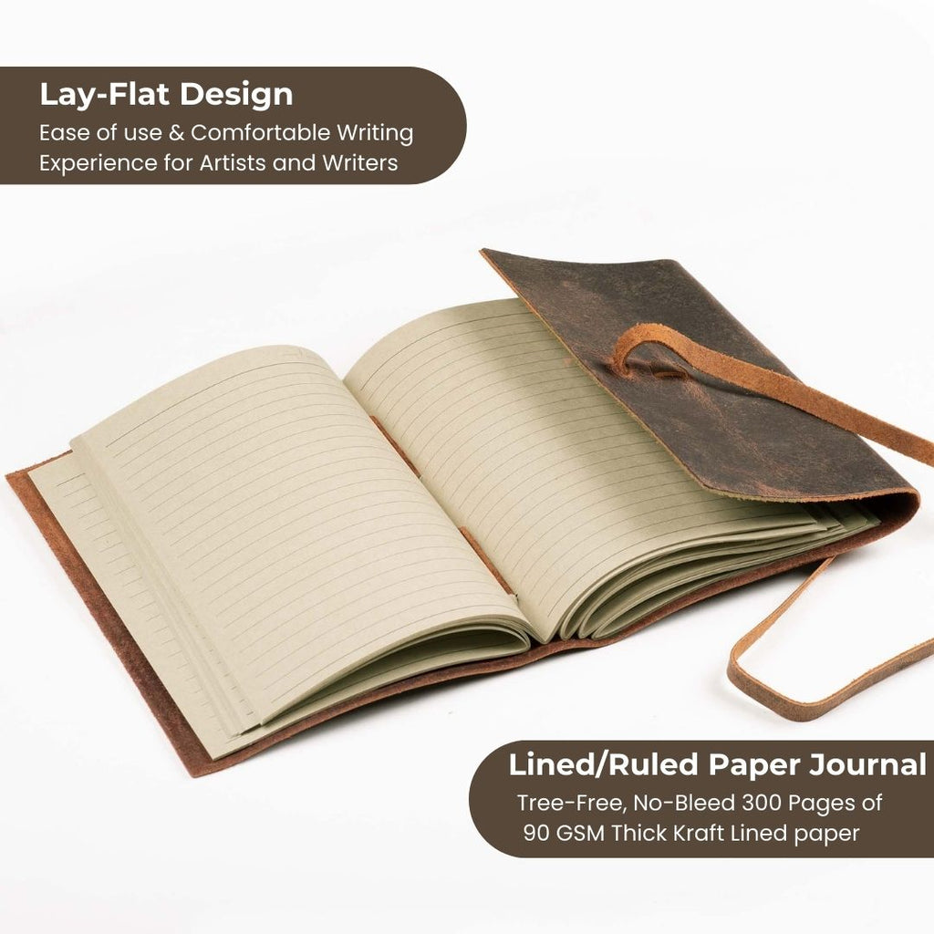 Leather Journal Kraft Lined Paper-Distressed Brown Leather Village