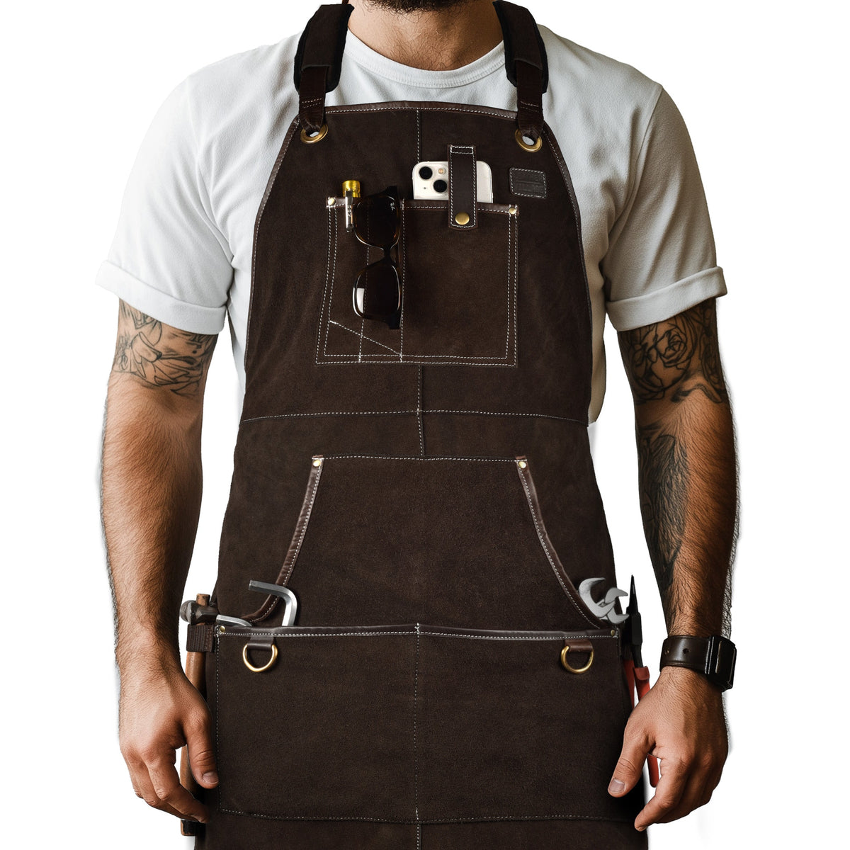 LEATHER VILLAGE Work Apron - Heavy Duty Woodworking Apron for Men with Tool Pockets for Woodworkers, Blacksmiths, Carpenters – Black Color (Size M to XXL)