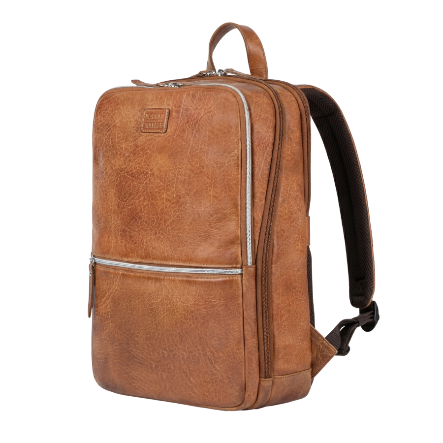 Tan Brown Leather Laptop Backpack for Work & Travel