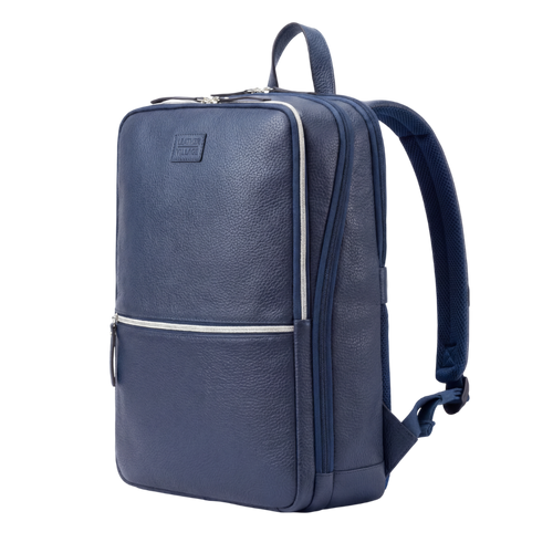 Leather Village blue leather laptop backpack work travel