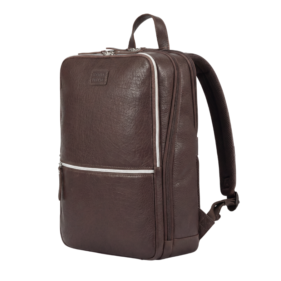 Dark Brown Leather Laptop Backpack for Work & Travel