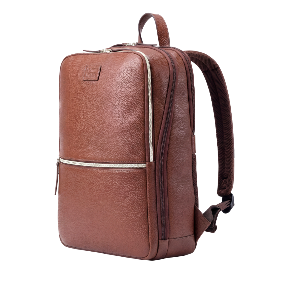 Cognac Leather Laptop Backpack for Work & Travel