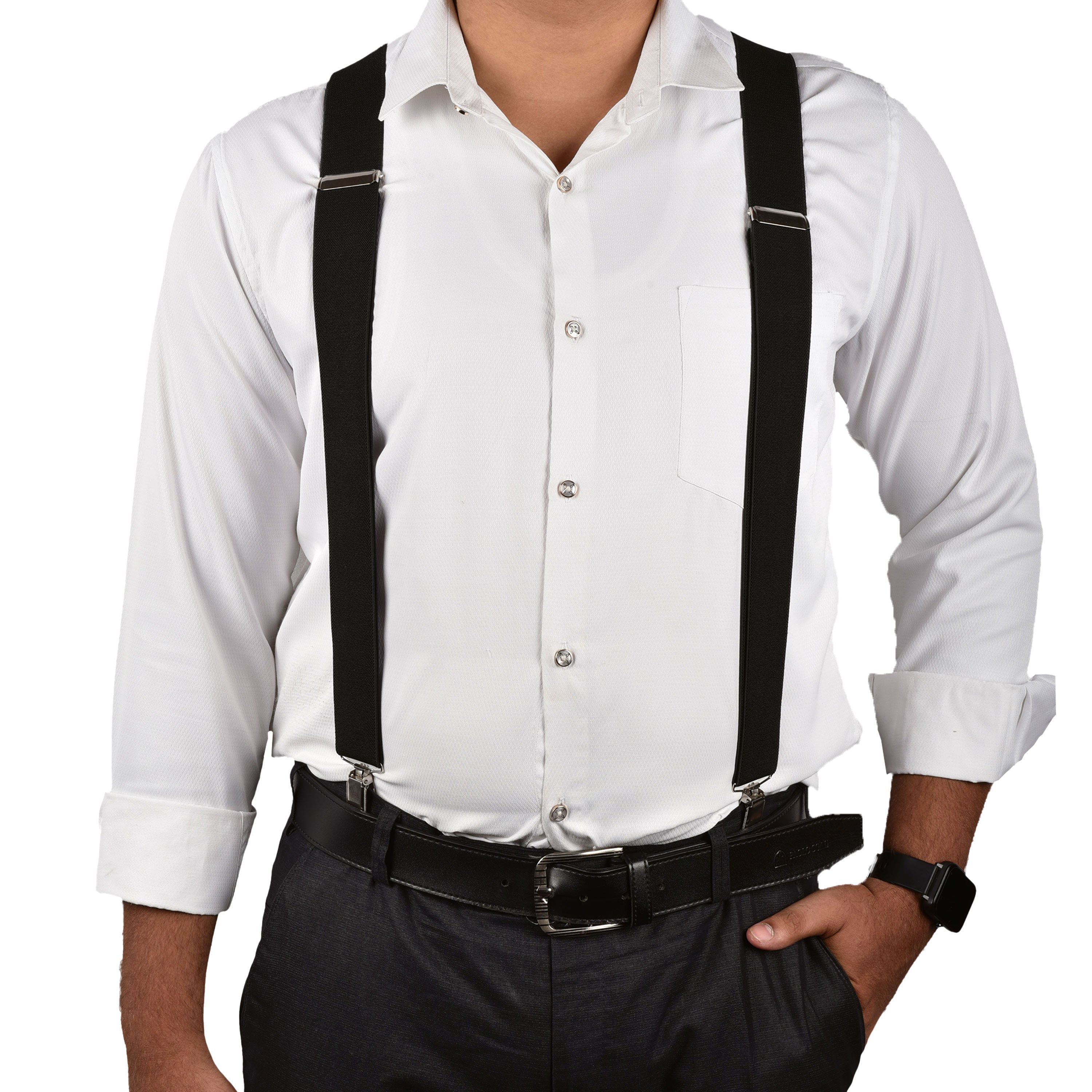 dress shirt straps Adjustable Suspenders for Men & Women X-Back Elastic Braces with Strong Clips, Classic Style for Any Occasion Brown