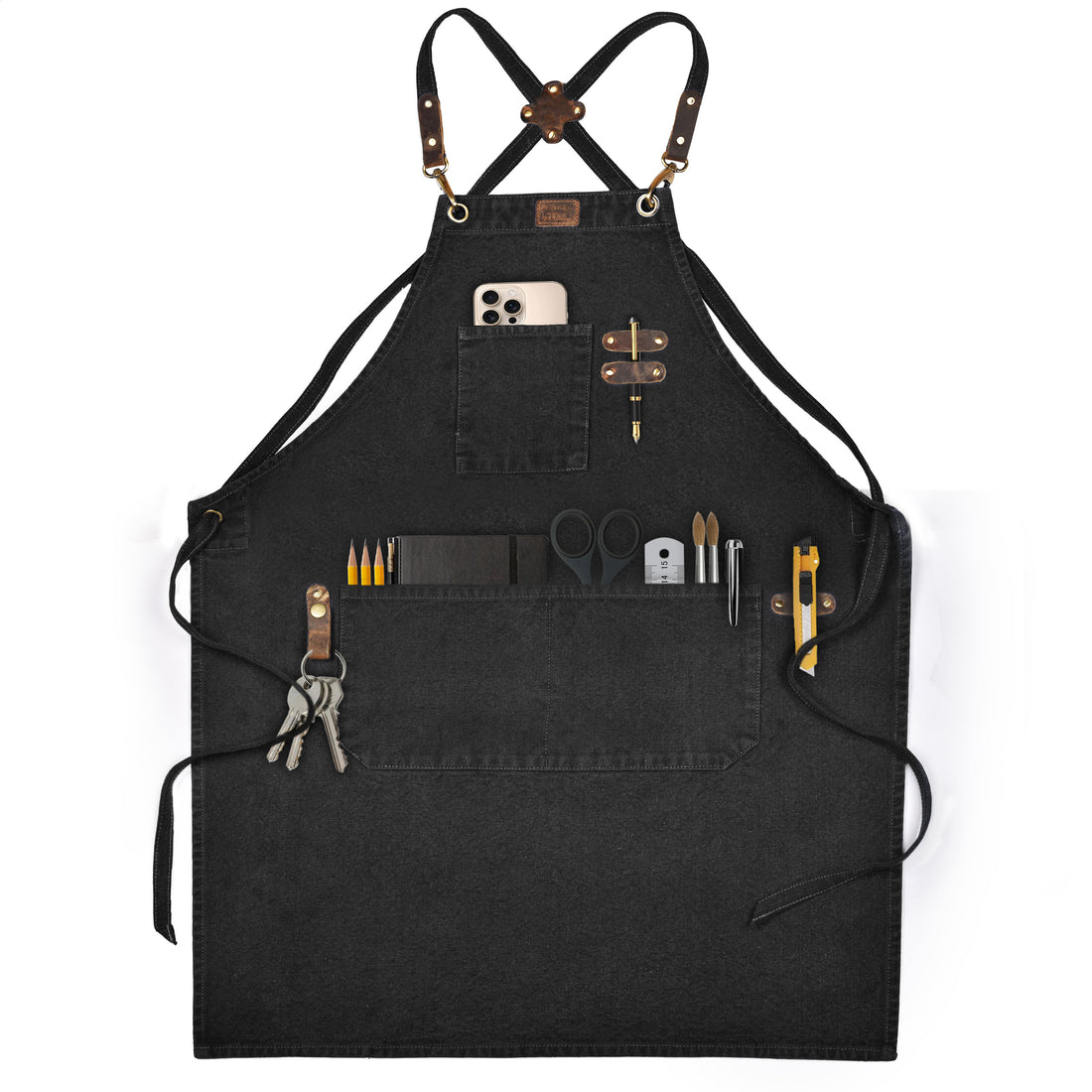 Chef Aprons for Men Women with Large Pockets, Cotton Canvas Cross Back Adjustable Work Apron, Size M to XXL