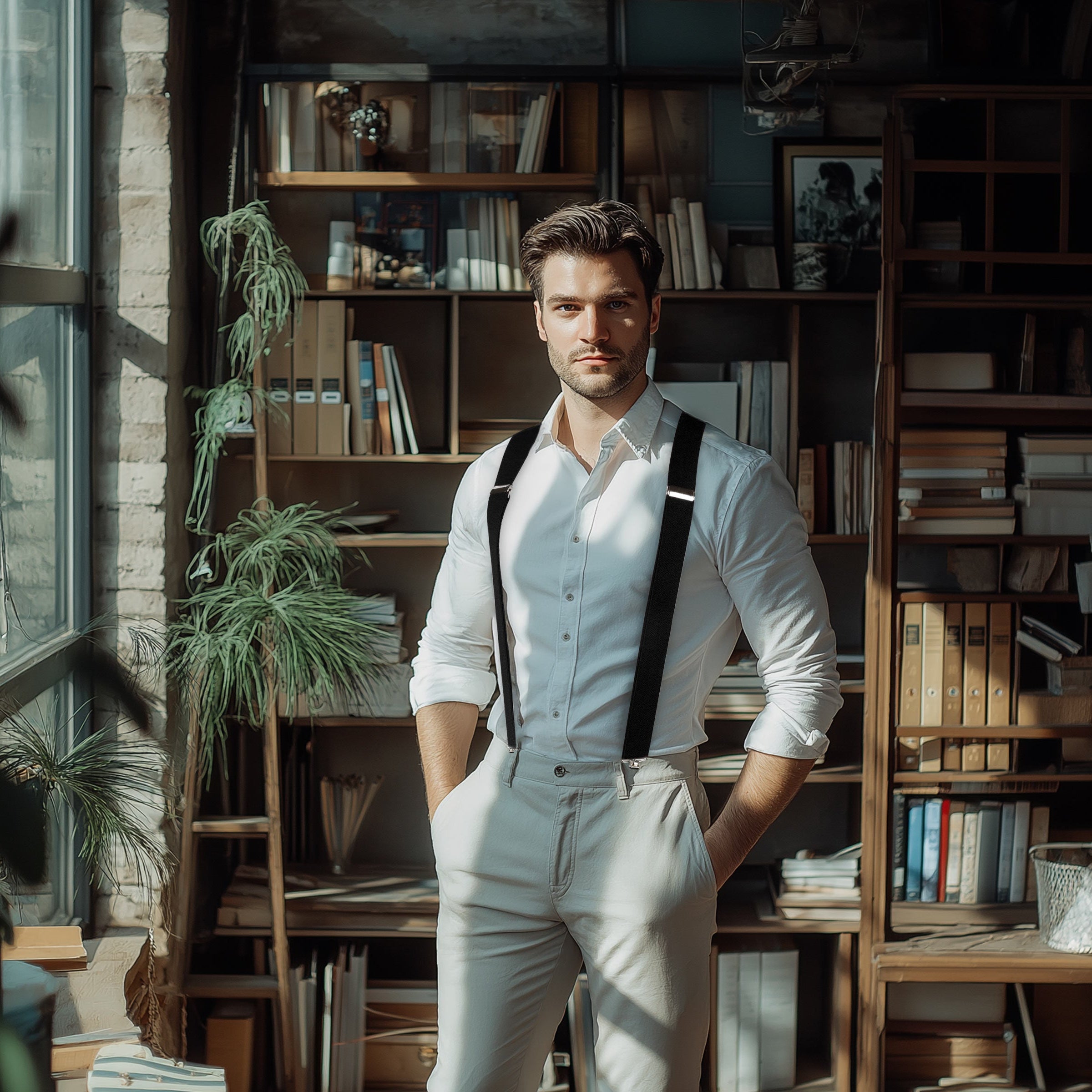 Adjustable Suspenders for Men & Women X-Back Elastic Braces with Strong Clips, Classic Style for Any Occasion